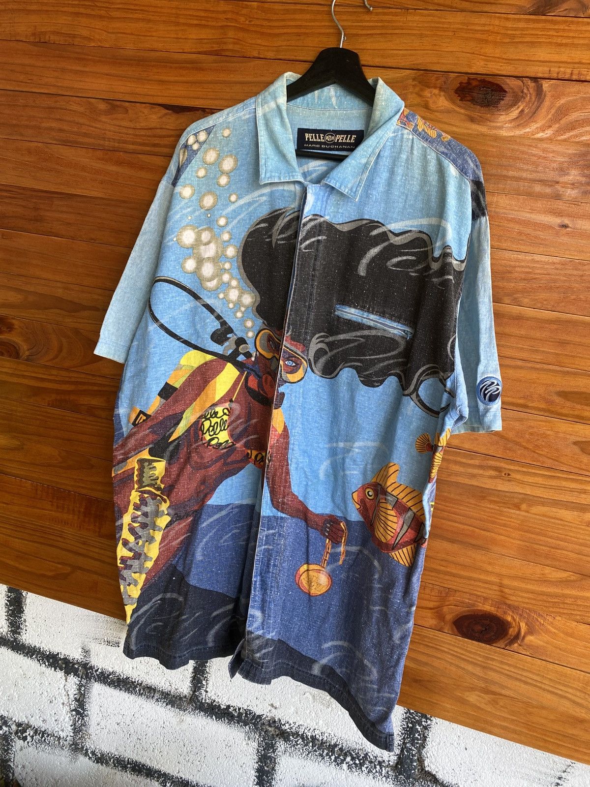 Marc Buchanan Vintage 90s Pelle Pelle Scuba Diver Graphic Shirt – Rare Size US L / EU 52-54 / 3 - 4 Thumbnail