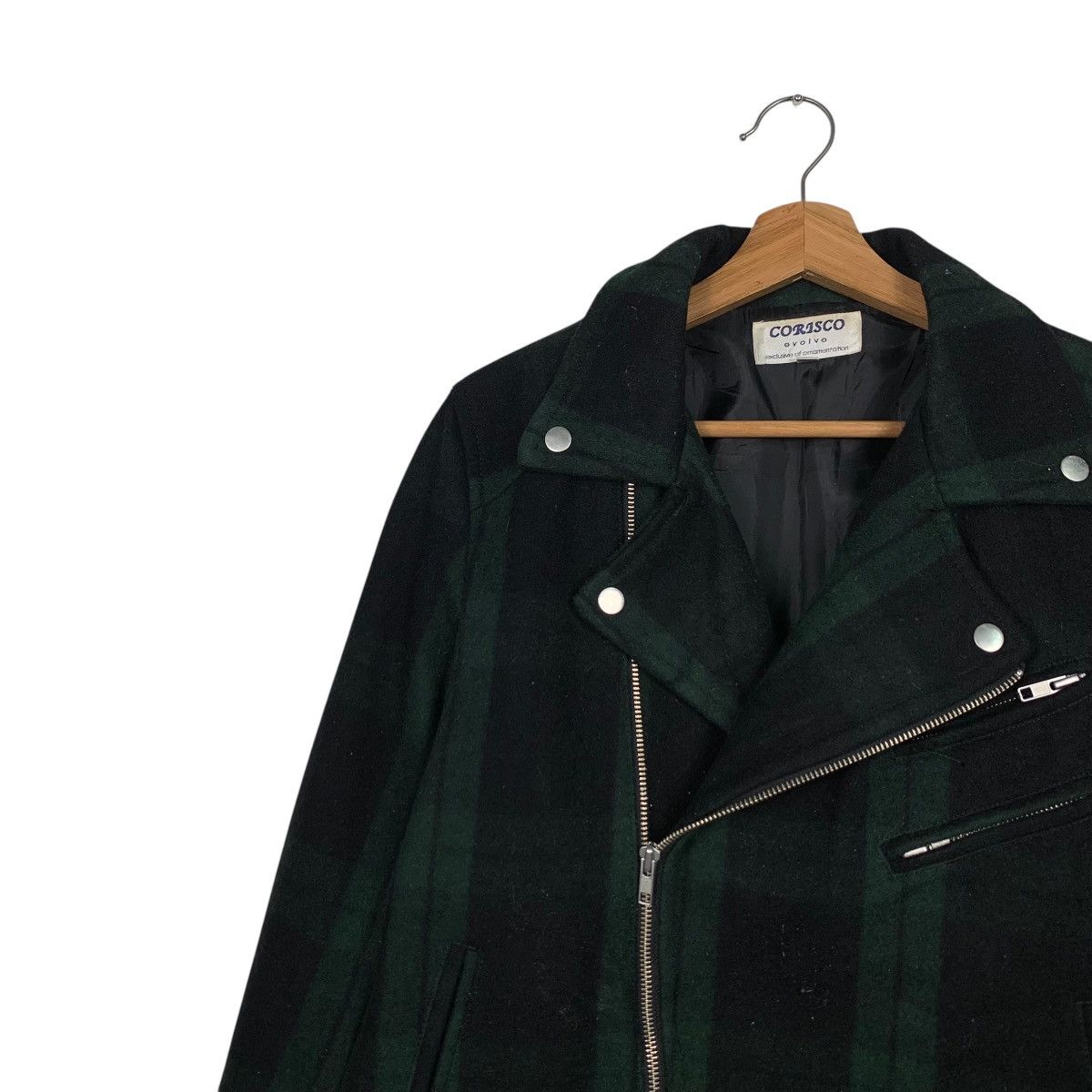 Japanese Brand CORISCO Green Tartan Double Collar Wool Jacket #1649-C73 Size US M / EU 48-50 / 2 - 6 Thumbnail