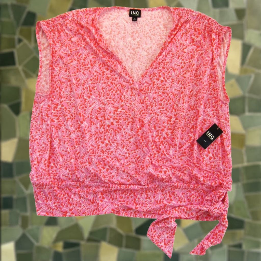 Vintage International Concepts Gia Blouse 3X Pink Geometric VNeck Cap Sleeve Stretch NWT Size XXL / US 16-18 / IT 52-54 - 1 Thumbnail