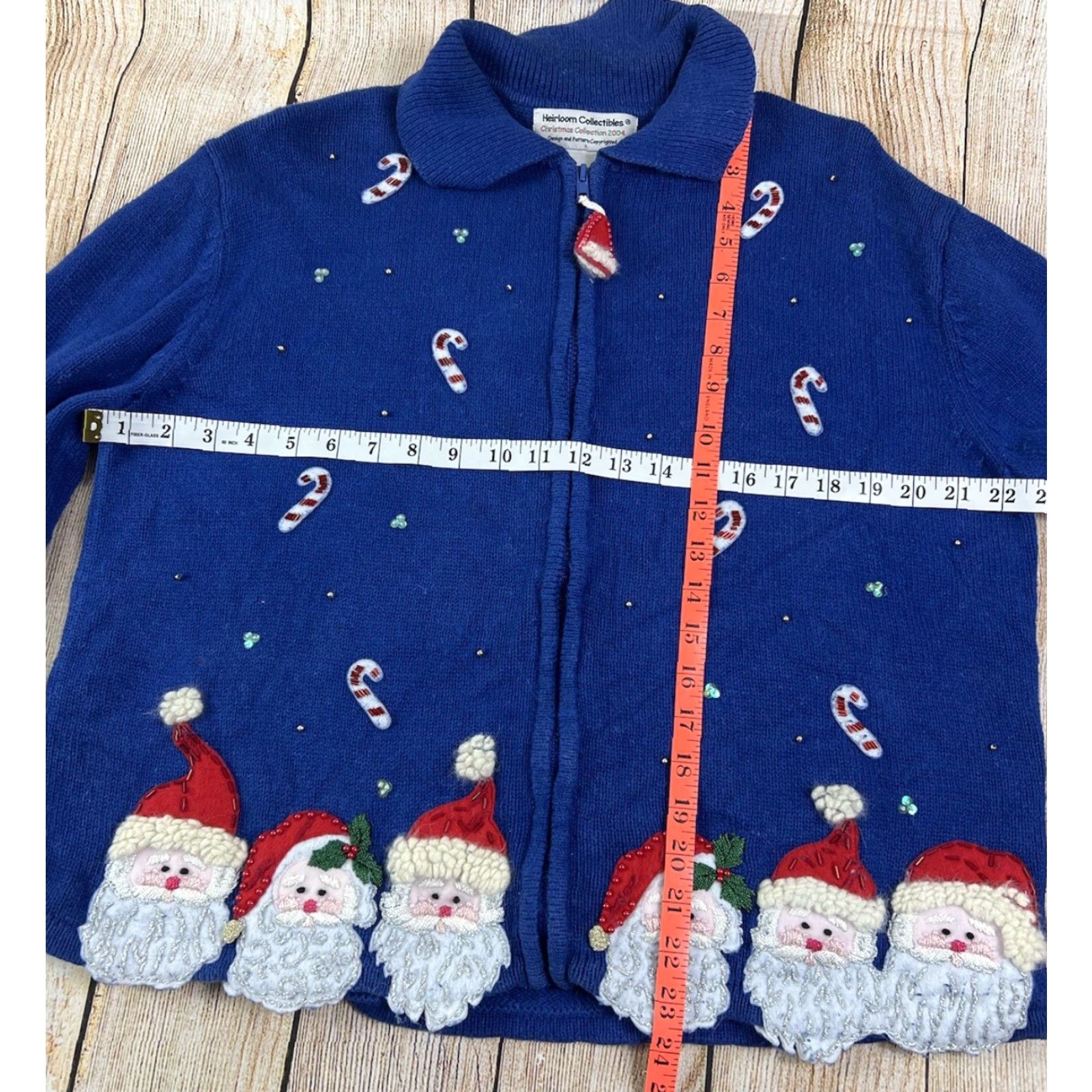 Vintage VINTAGE Heirloom Collectibles Christmas Santa Claus Blue Zip Cardigan Sweater XL Women Regular Size XL / US 12-14 / IT 48-50 - 7 Thumbnail