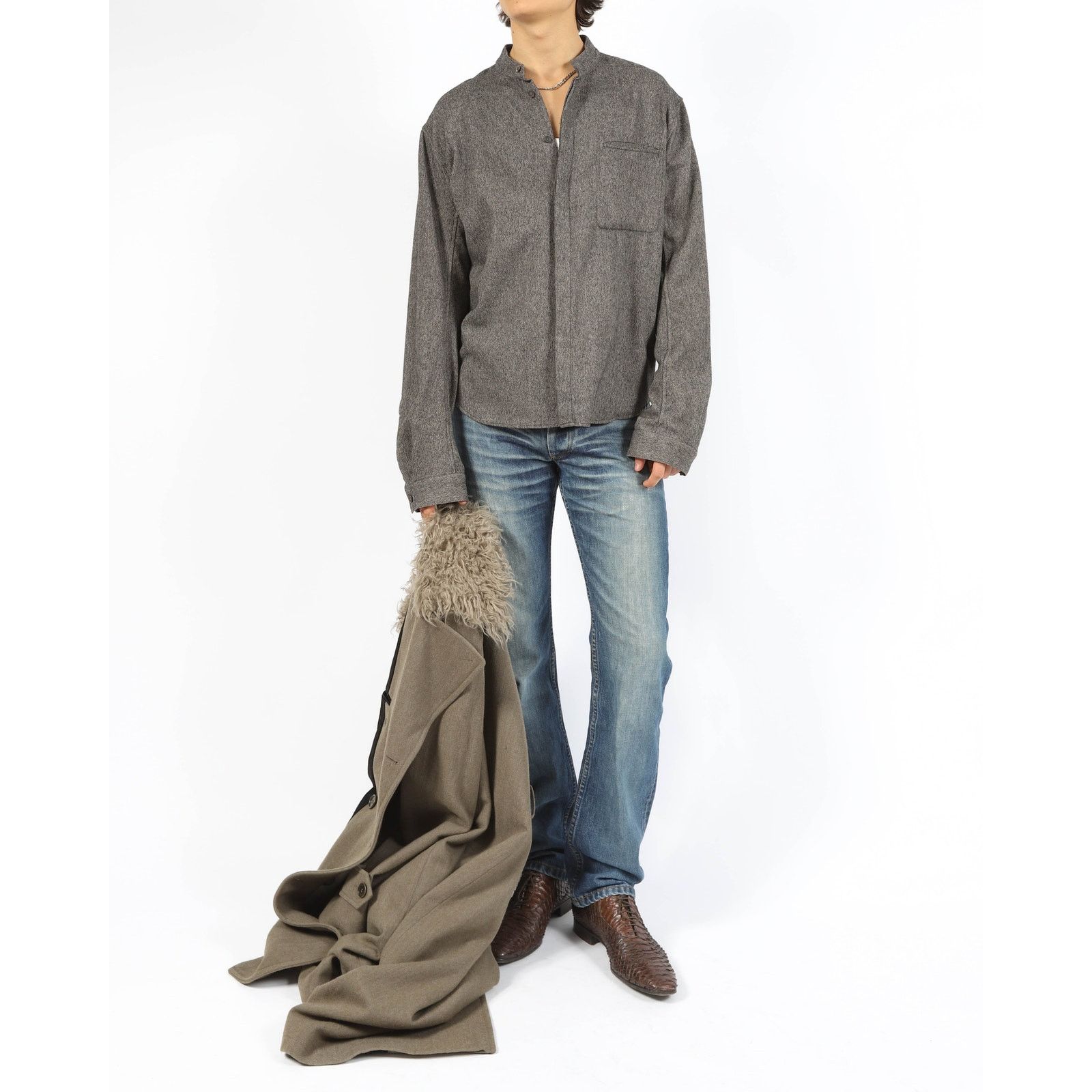 Dries Van Noten FW16 Faux Fur Collar Double Breasted Long Coat in Grey Wool Size US S / EU 44-46 / 1 - 5 Thumbnail