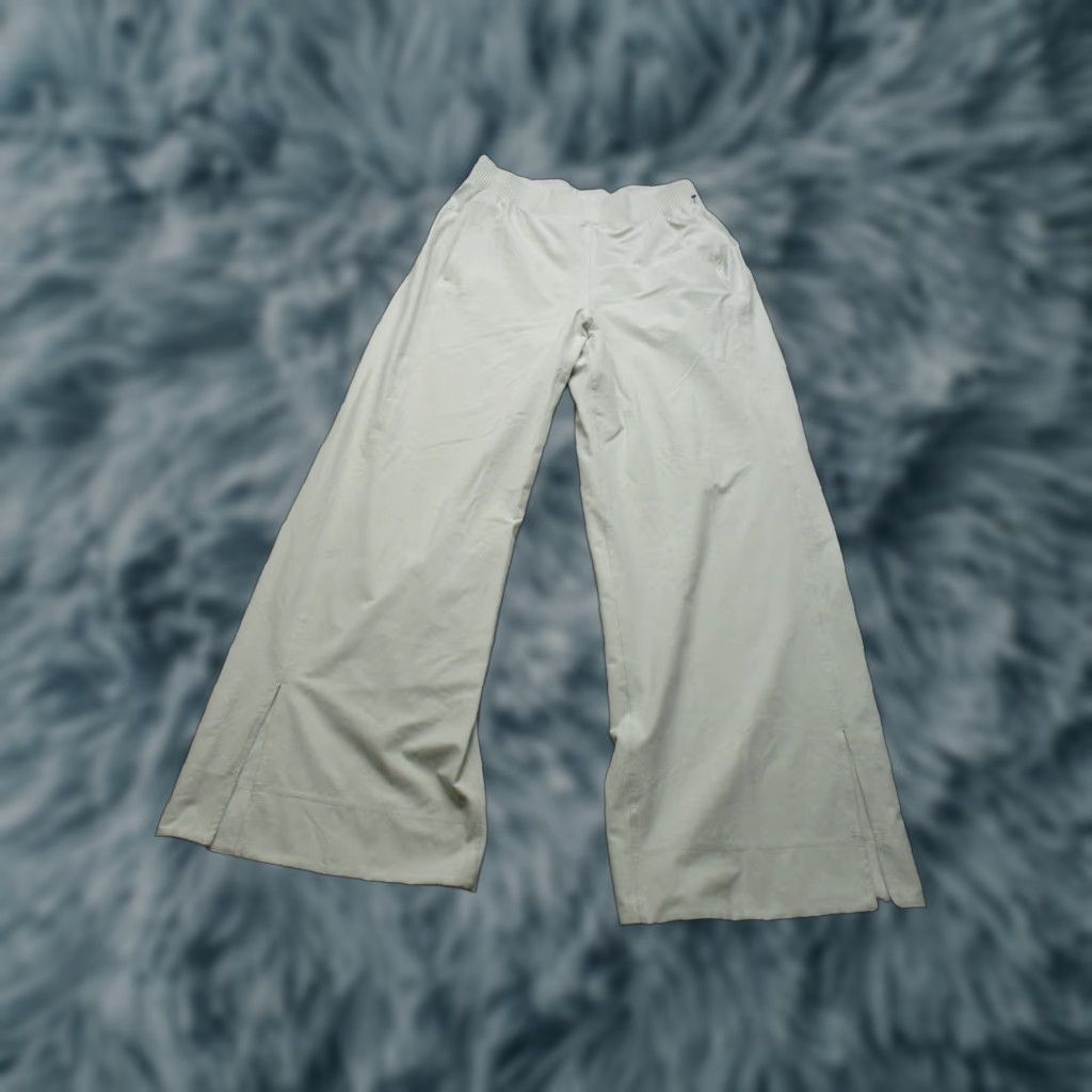 Lululemon Pants Womens L White Woven Wide Leg High Rise Yoga Drawstring Waist Pants (Size 36)