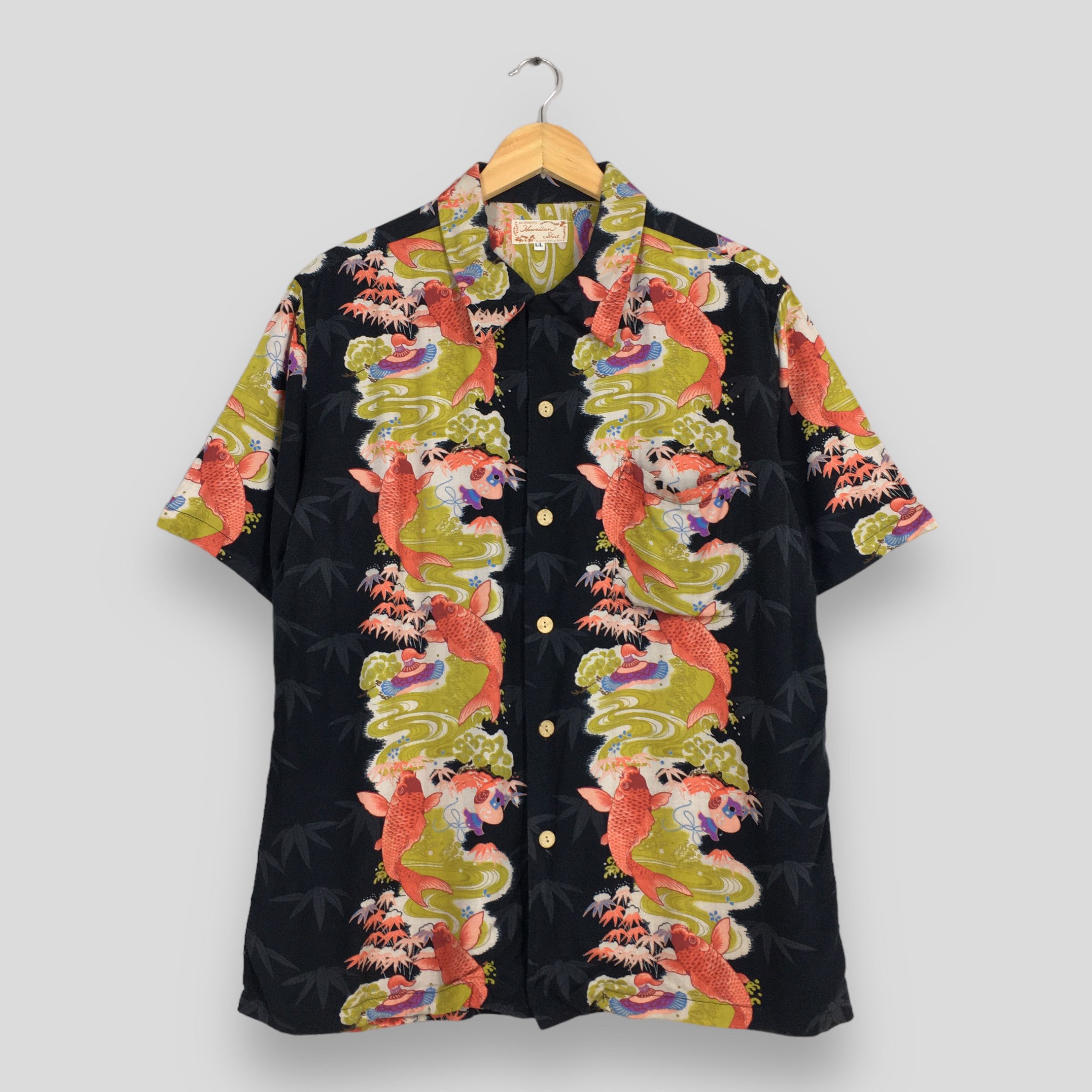 Japanese Brand × Vintage Vintage Aloha Patina Japanese Koi Fish Rayon Shirt Large Size US L / EU 52-54 / 3 - 1 Thumbnail