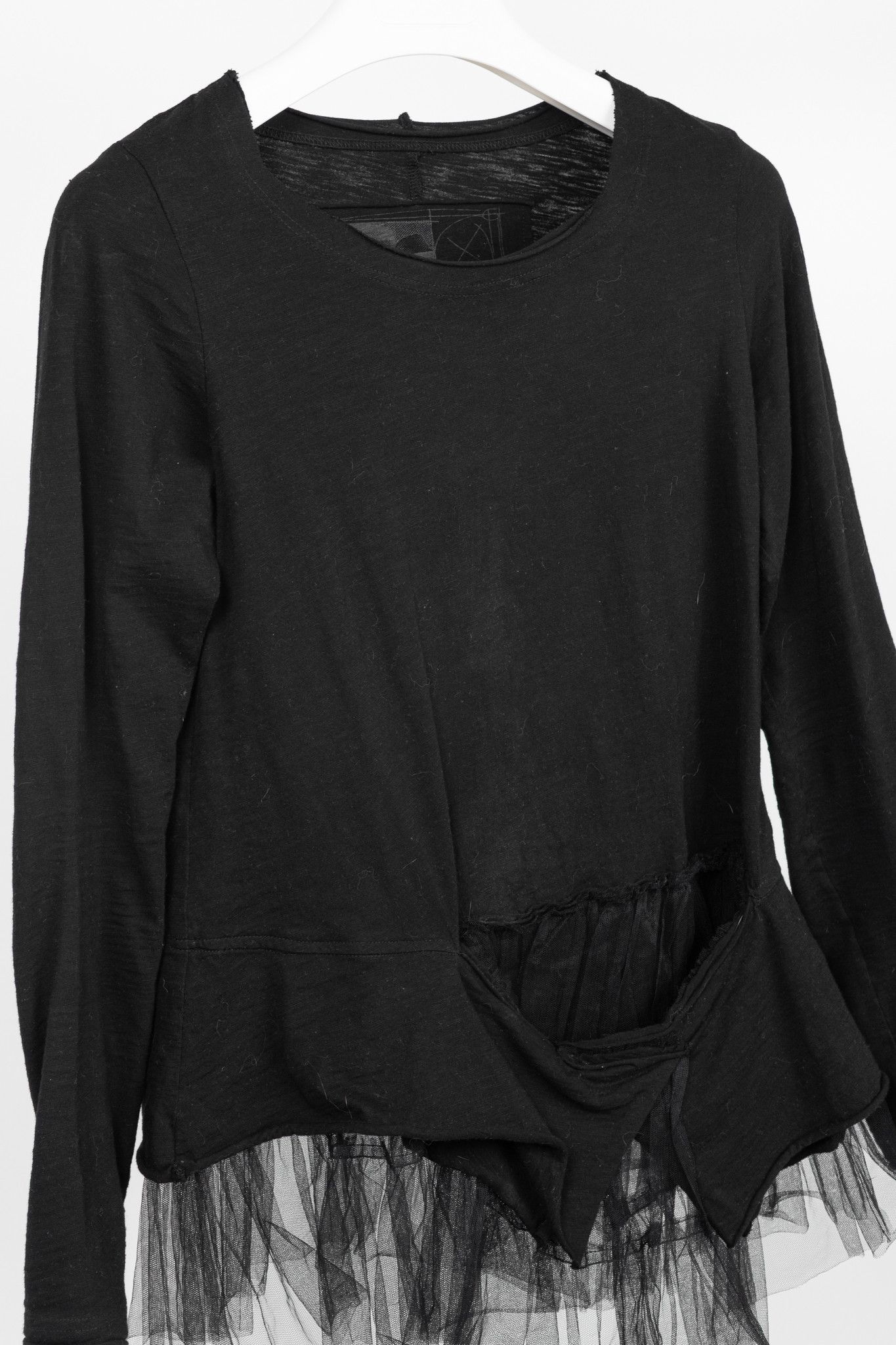 Rundholz Rundholz Black Label Black Cotton-Jersey Tulle-Hem T-Shirt Size S / US 4 / IT 40 - 3 Thumbnail