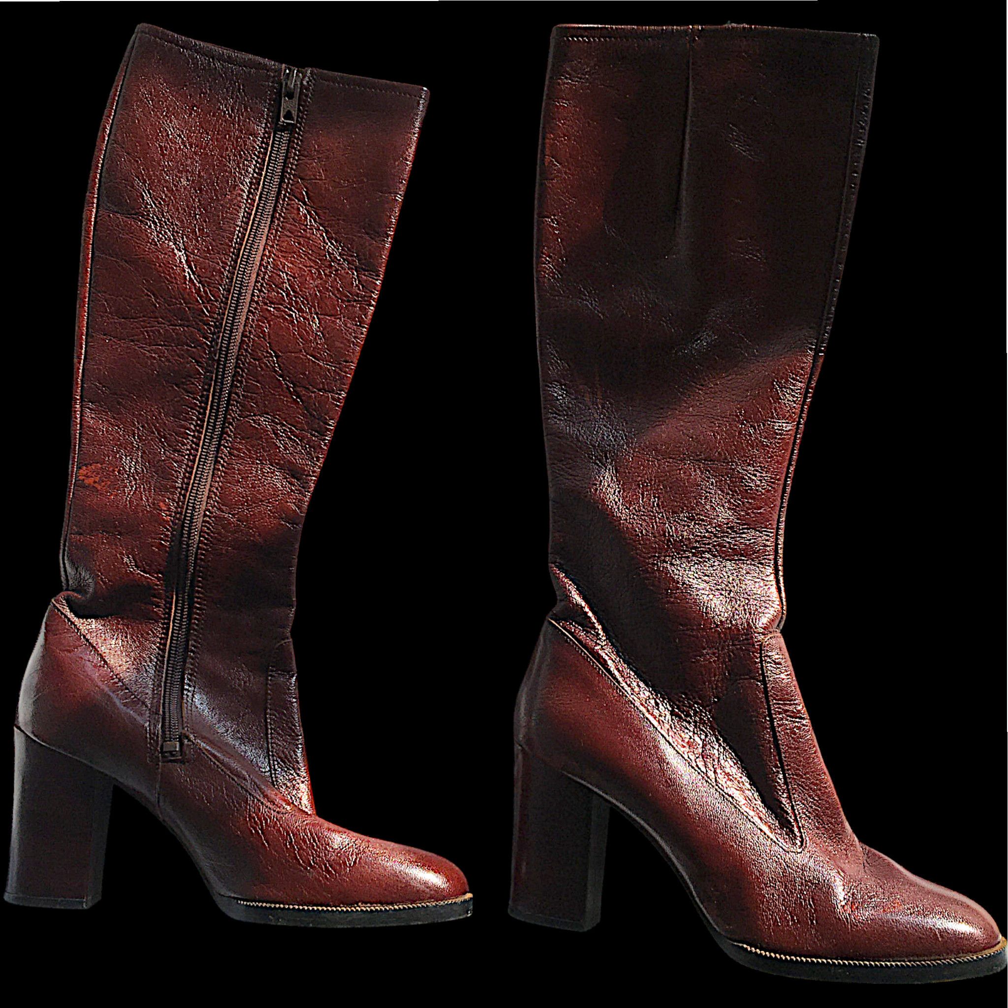Vintage Burgundy Leather Boots - High Block Heel - France 70s Size US 6 / IT 36 - 3 Thumbnail