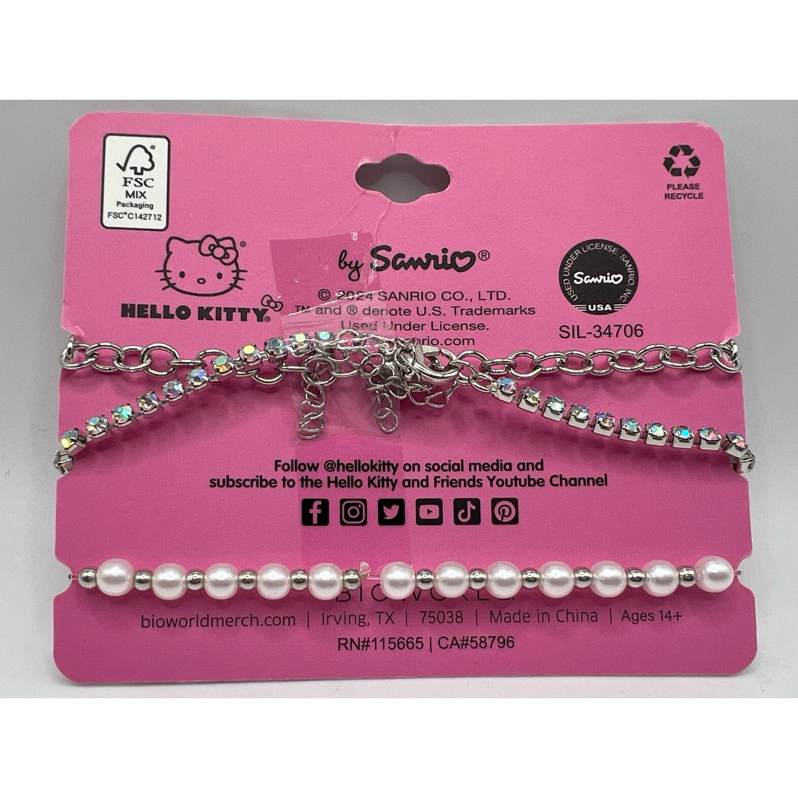 Other Hello Kitty Sanrio Girls 3Pk Bling Pearl Bracelet Bioworld Size ONE SIZE - 2 Thumbnail