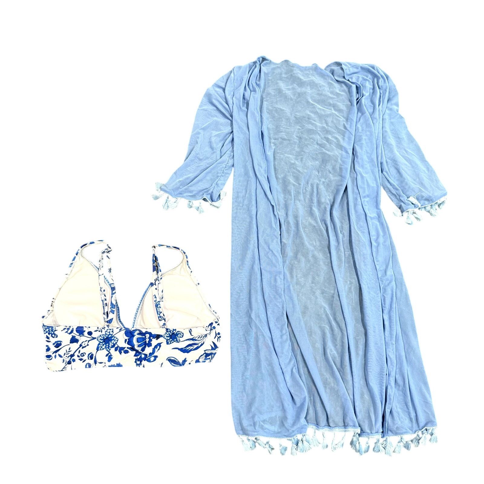 Shein Women's Bikini Top with Cardigan Coverup in Blue, Size M Size ONE SIZE - 2 Thumbnail