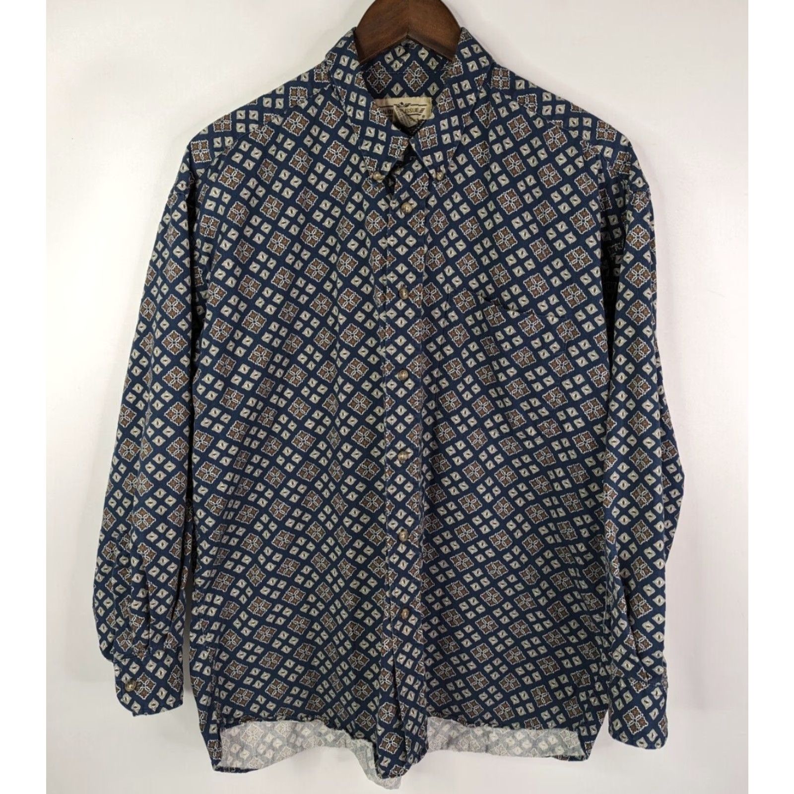 Vintage Natural Issue Button-Up Shirt Men L Blue Geometric Long Sleeve Casual Shirt Size US L / EU 52-54 / 3 - 2 Thumbnail