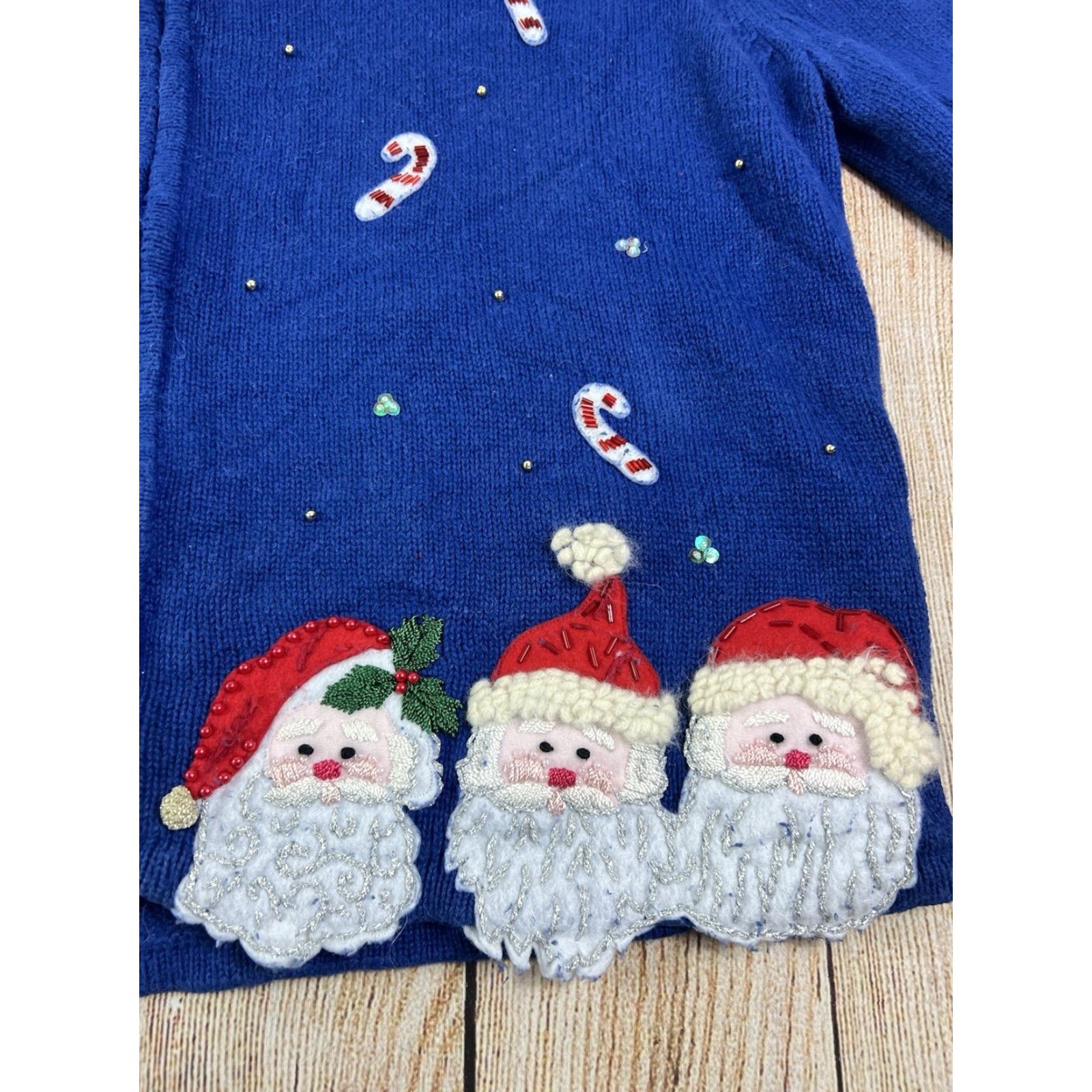 Vintage VINTAGE Heirloom Collectibles Christmas Santa Claus Blue Zip Cardigan Sweater XL Women Regular Size XL / US 12-14 / IT 48-50 - 6 Thumbnail