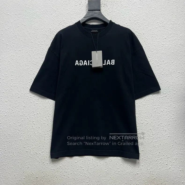 Balenciaga Black Inverted Letter Logo Washed Short Sleeve