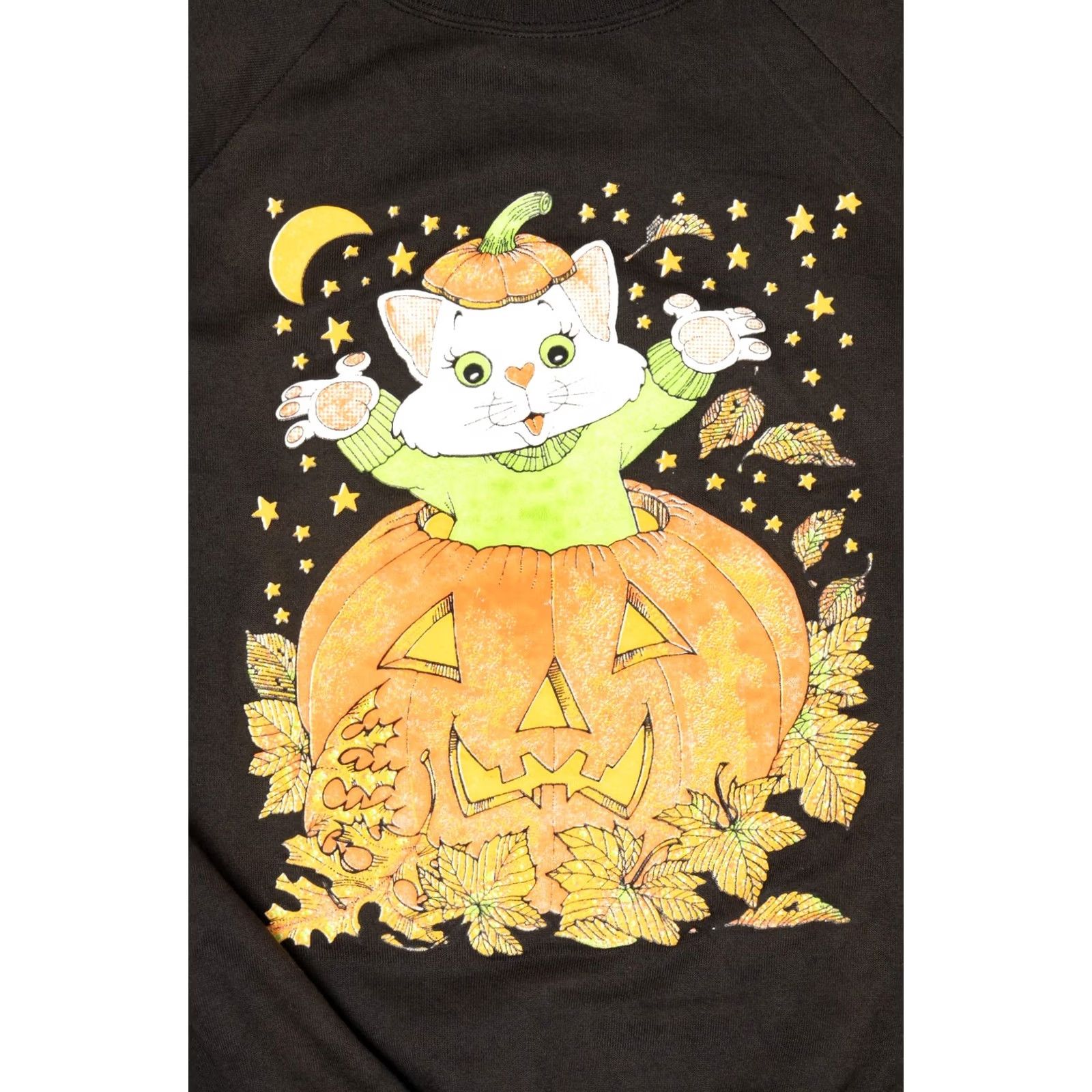 Hanes VINTAGE Hanes Cat In Jack O Lantern Halloween Raglan Sweatshirt Black 1990s Medium Womens Men Girls Boys Size US M / EU 48-50 / 2 - 2 Thumbnail