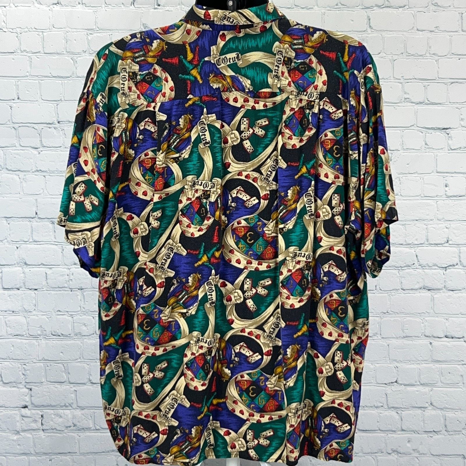 Vintage Vintage Queen of Hearts Dominos Button Front Shirt Beige 1XB Size US XL / EU 56 / 4 - 3 Thumbnail