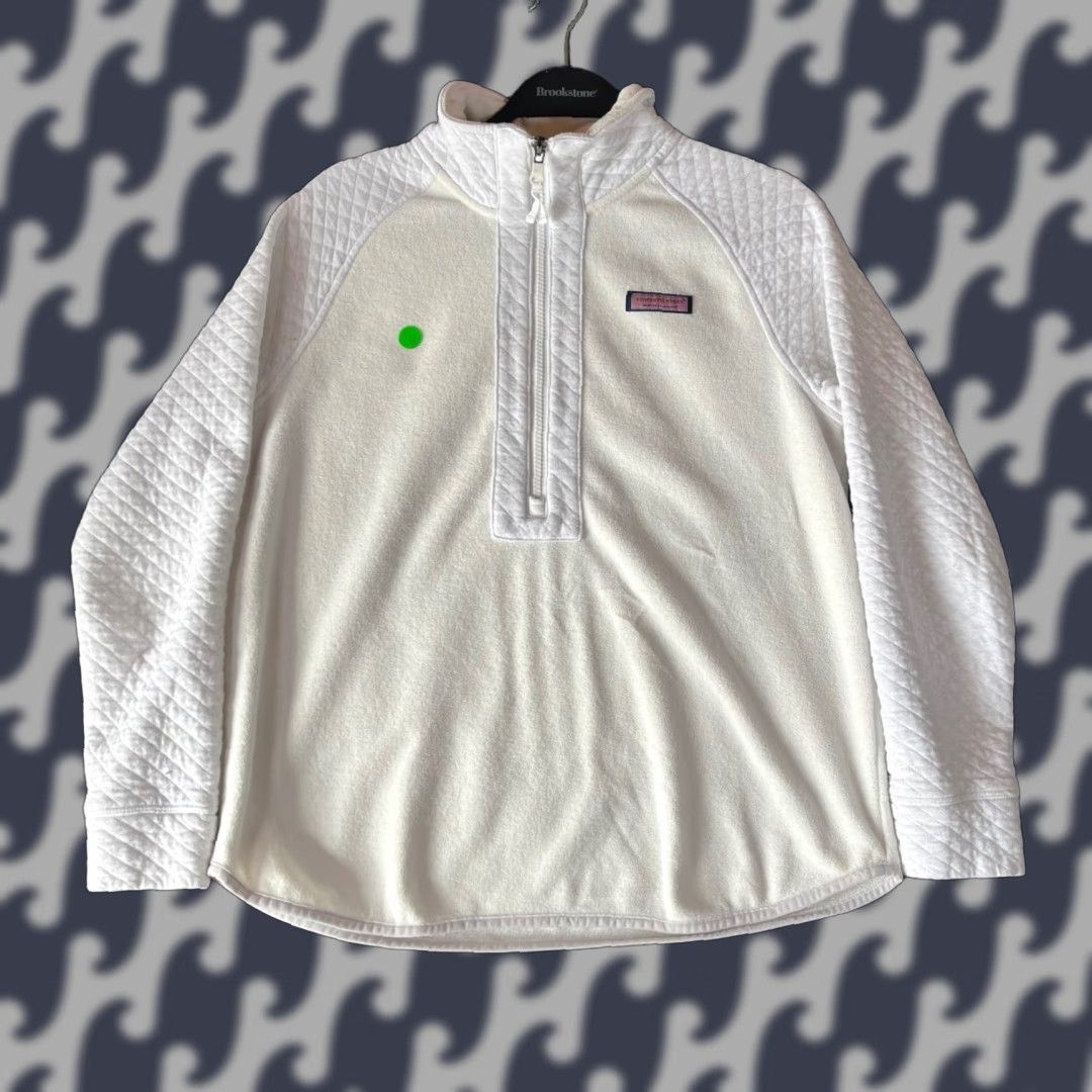 Vineyard Vines Vineyard Vines Womens Small White Fleece Quilted Sleeve Quarter Zip Pullover Size S / US 4 / IT 40 - 1 Thumbnail