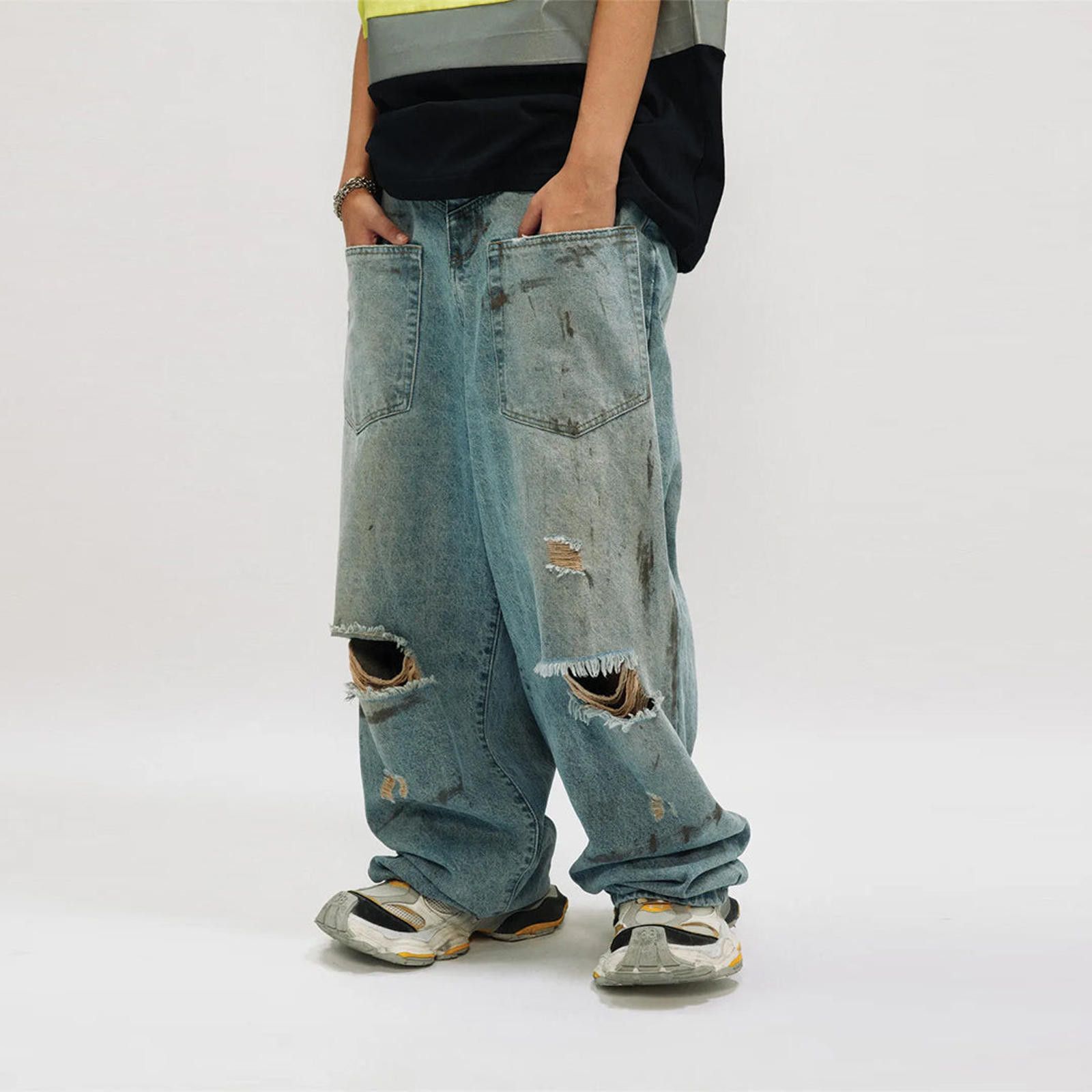 Japanese Brand Reversed Distressed Baggy Wide Leg Denim Jeans Size US 30 / EU 46 - 1 Thumbnail