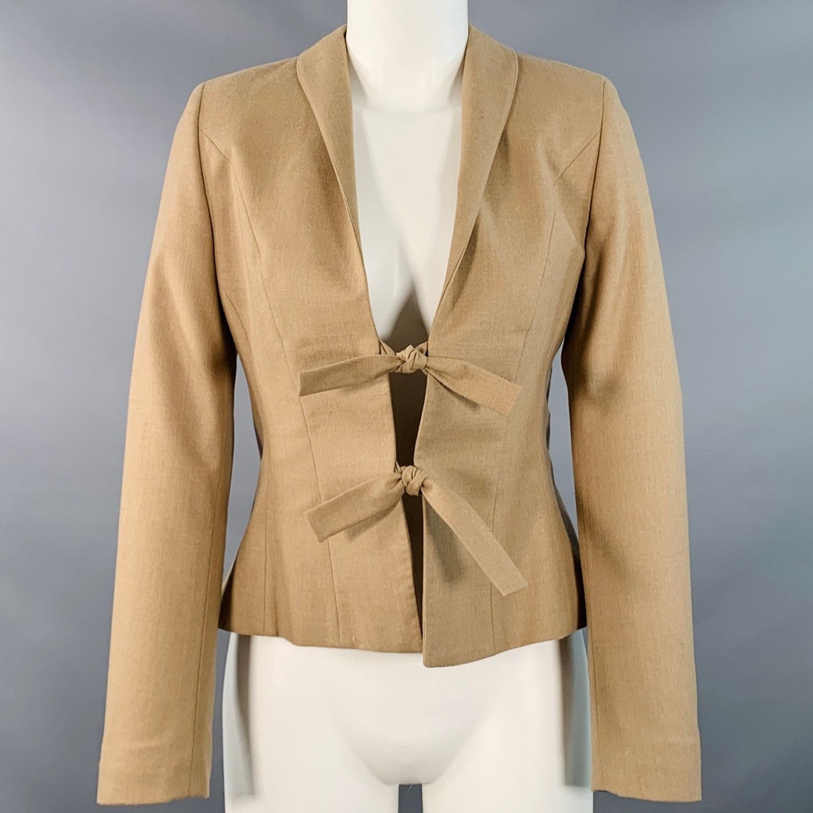 Other PAUW Beige Wool Shawl Lapel Tie Closure Jacket Blazer Size XS / US 0-2 / IT 36-38 - 1 Thumbnail