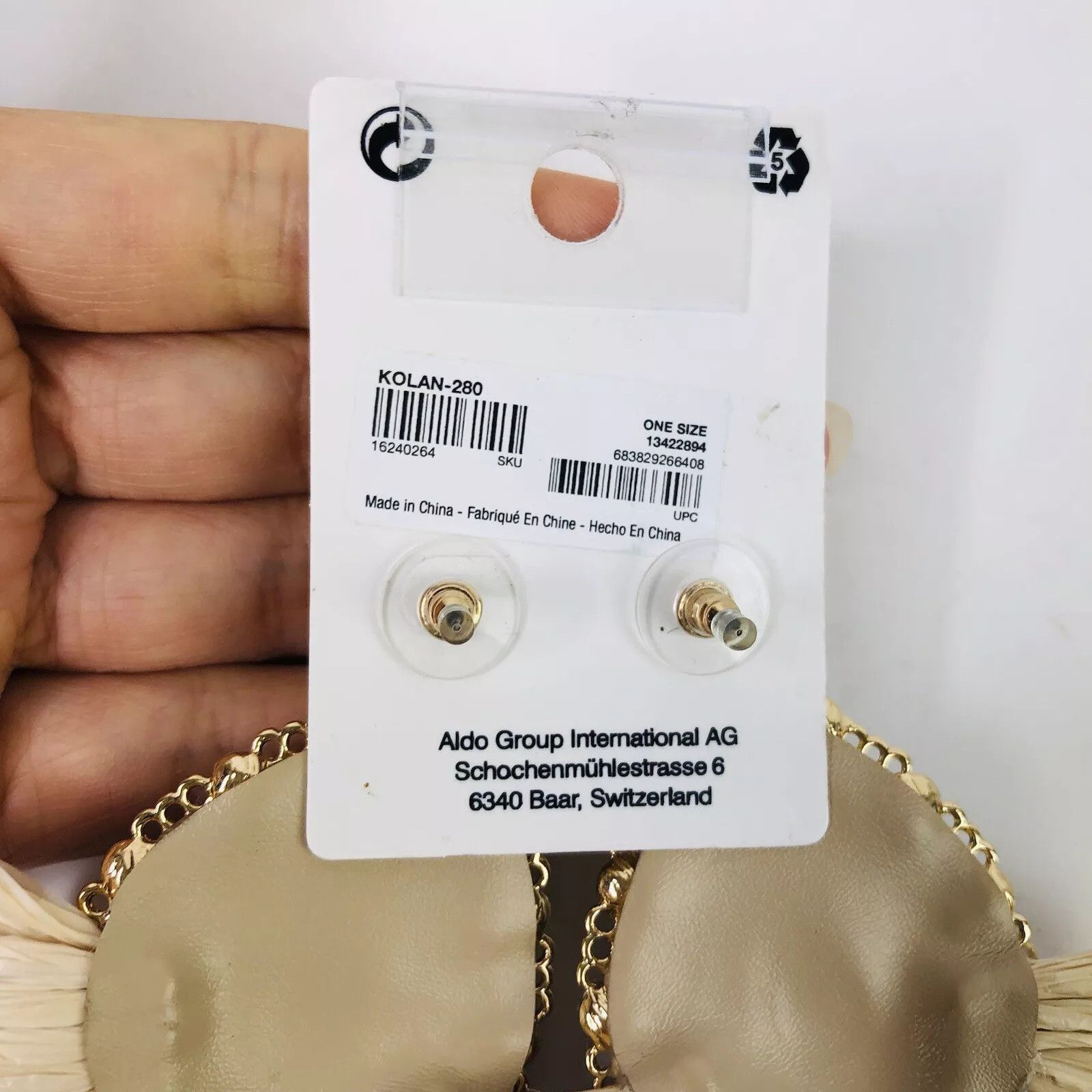 Aldo Studed Earrings Raffia Summer Rhinestone Beaded Straw Beige Size ONE SIZE - 2 Thumbnail