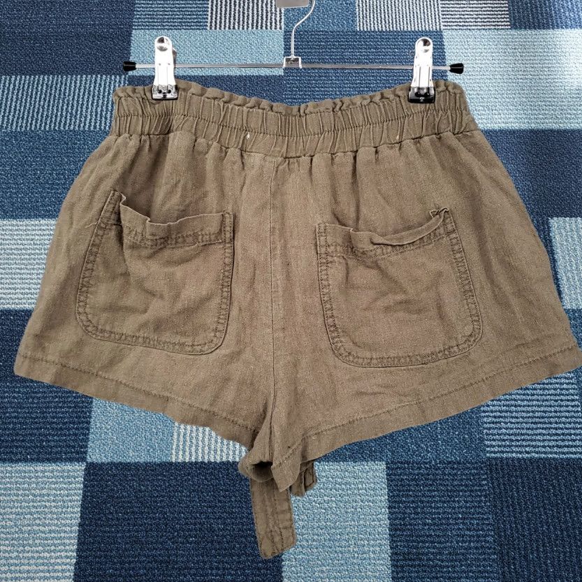 Vintage April Kiss Shorts Womens S Small Brown Linen Blend Paperbag Waist Tie Beach Shorts Size 28" / US 6 / IT 42 - 1 Thumbnail