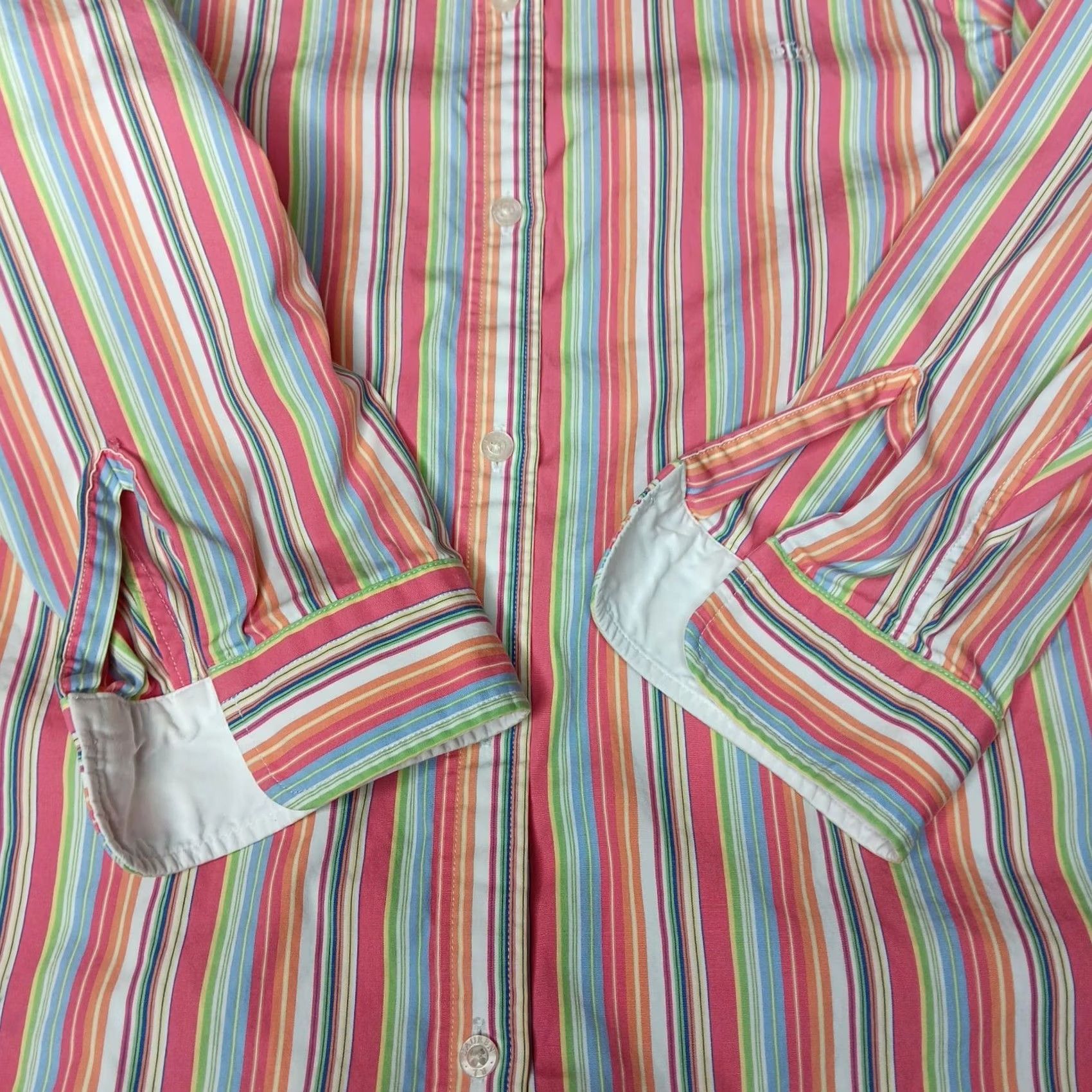 Ralph Lauren Lauren Ralph Lauren Blouse Shirt Women S Multicolor Striped 3/4 Sleeve Button Up Top Pink White Cuffs Foldable LRL Logo XS- Regular Mens? Womens Size S / US 4 / IT 40 - 6 Thumbnail