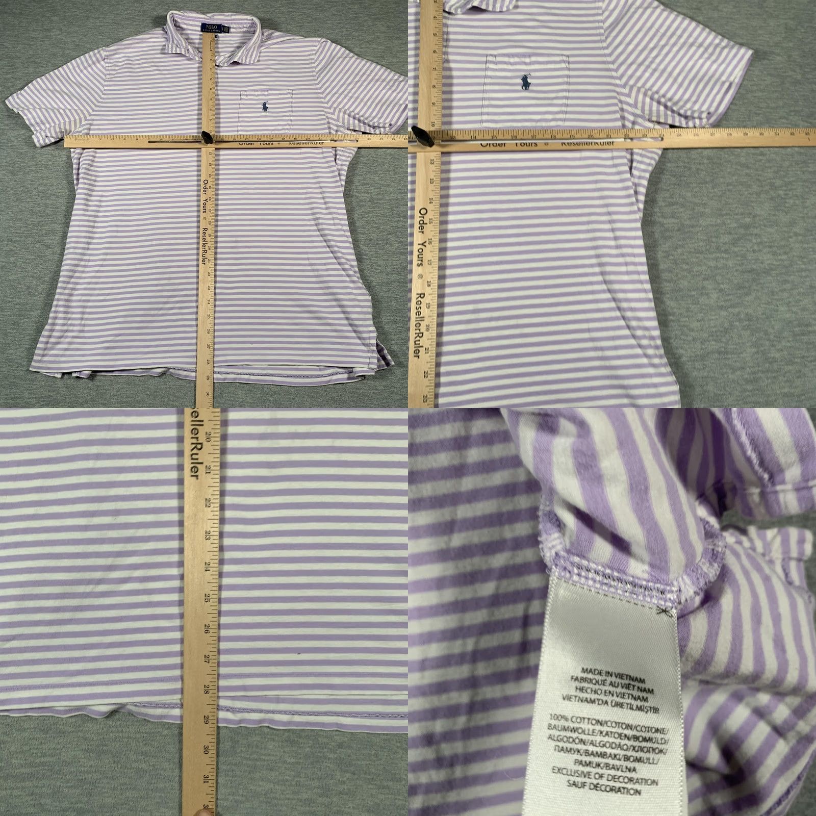 Polo Ralph Lauren Polo Ralph Lauren Polo Shirt Mens Large Purple White Striped Classic Fit Pony Polo Shirt Size US S / EU 44-46 / 1 - 8 Thumbnail