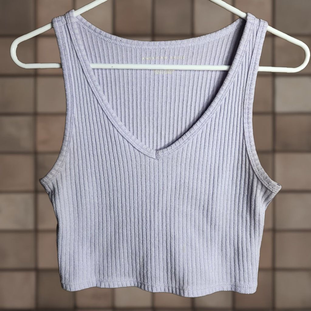 American Eagle Outfitters American Eagle Outfitters Womens Cropped Tank V-Neck Lavender Ribbed Wide Strap M Size M / US 6-8 / IT 42-44 - 1 Thumbnail