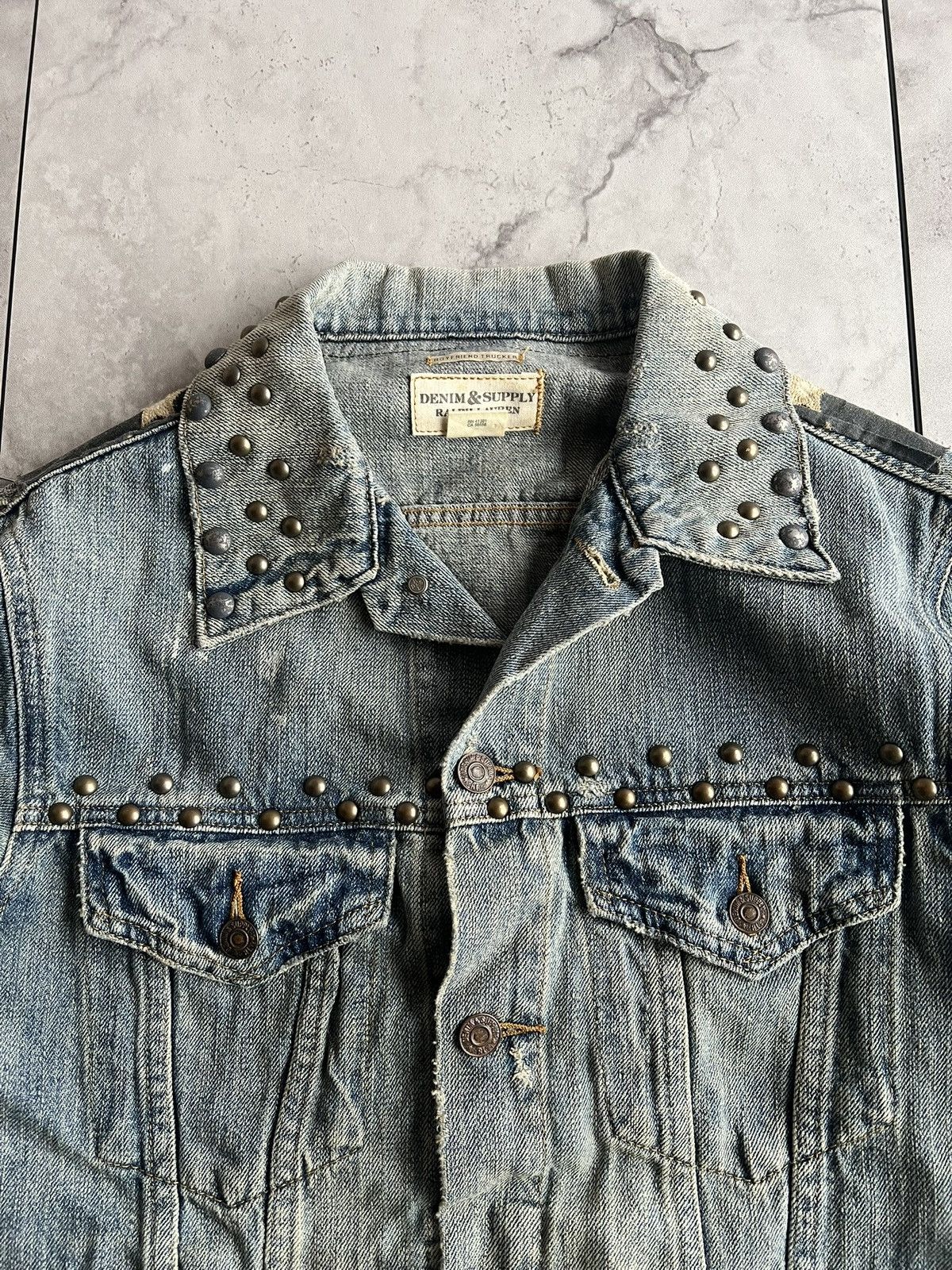 Ralph Lauren Ralph Lauren Studded American Flag Safety Pin Denim Jacket Size US M / EU 48-50 / 2 - 4 Thumbnail