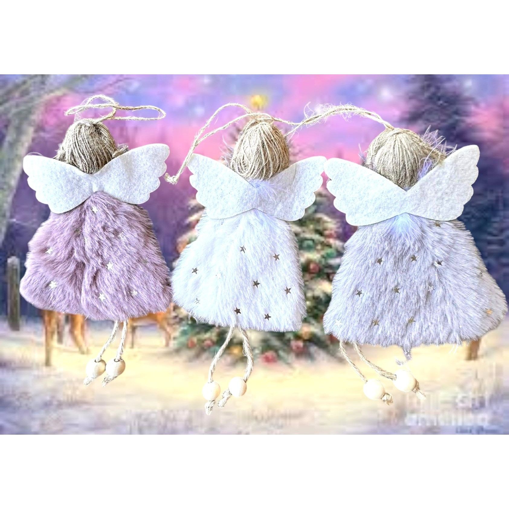 Handmade Angel Ornaments Set of 3 New Christmas Decor Stars Hearts Sn Size ONE SIZE - 9 Thumbnail