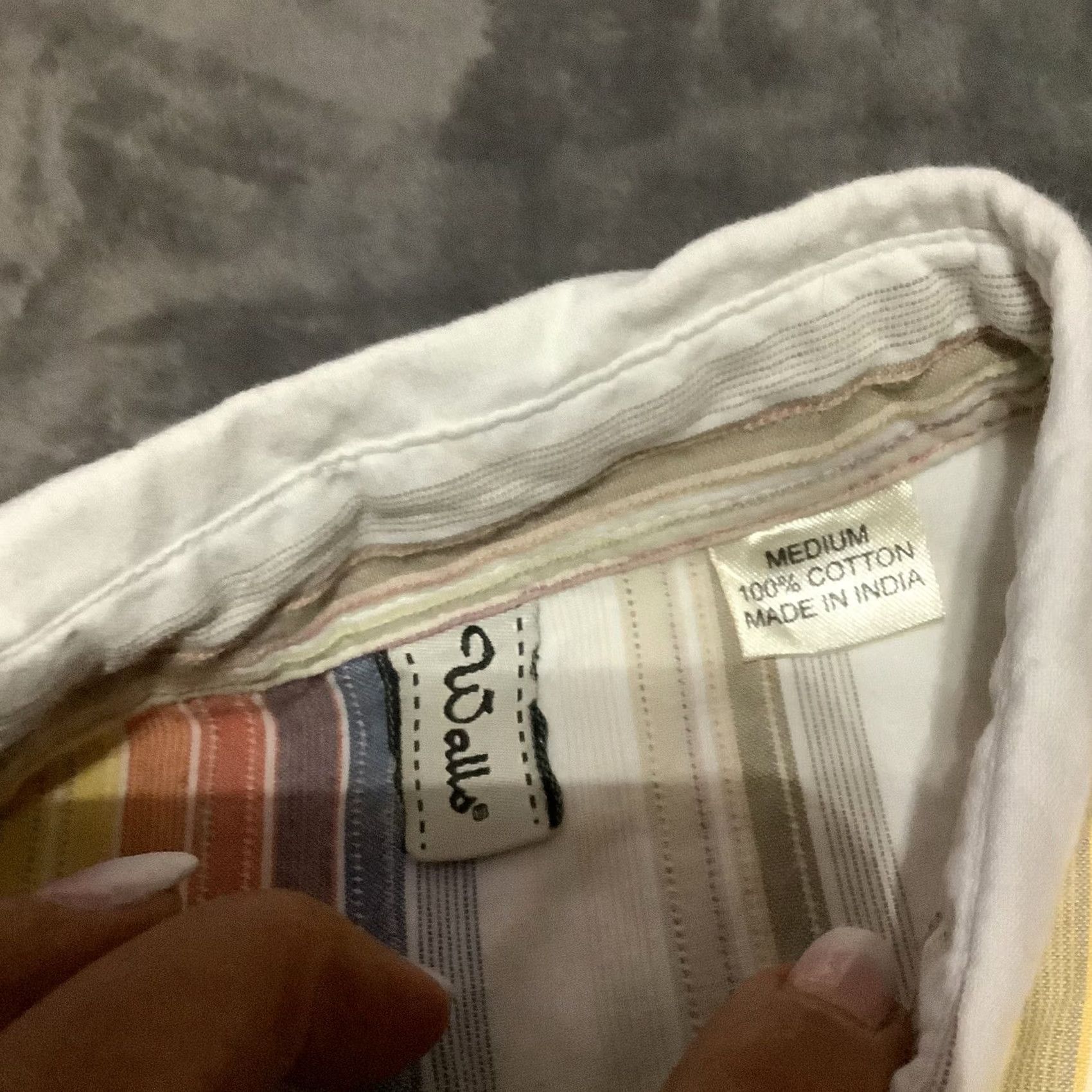 Walls Walls Shirt Adult M Orange & Blue Striped Snap Button Up S/S Western Size US M / EU 48-50 / 2 - 2 Thumbnail