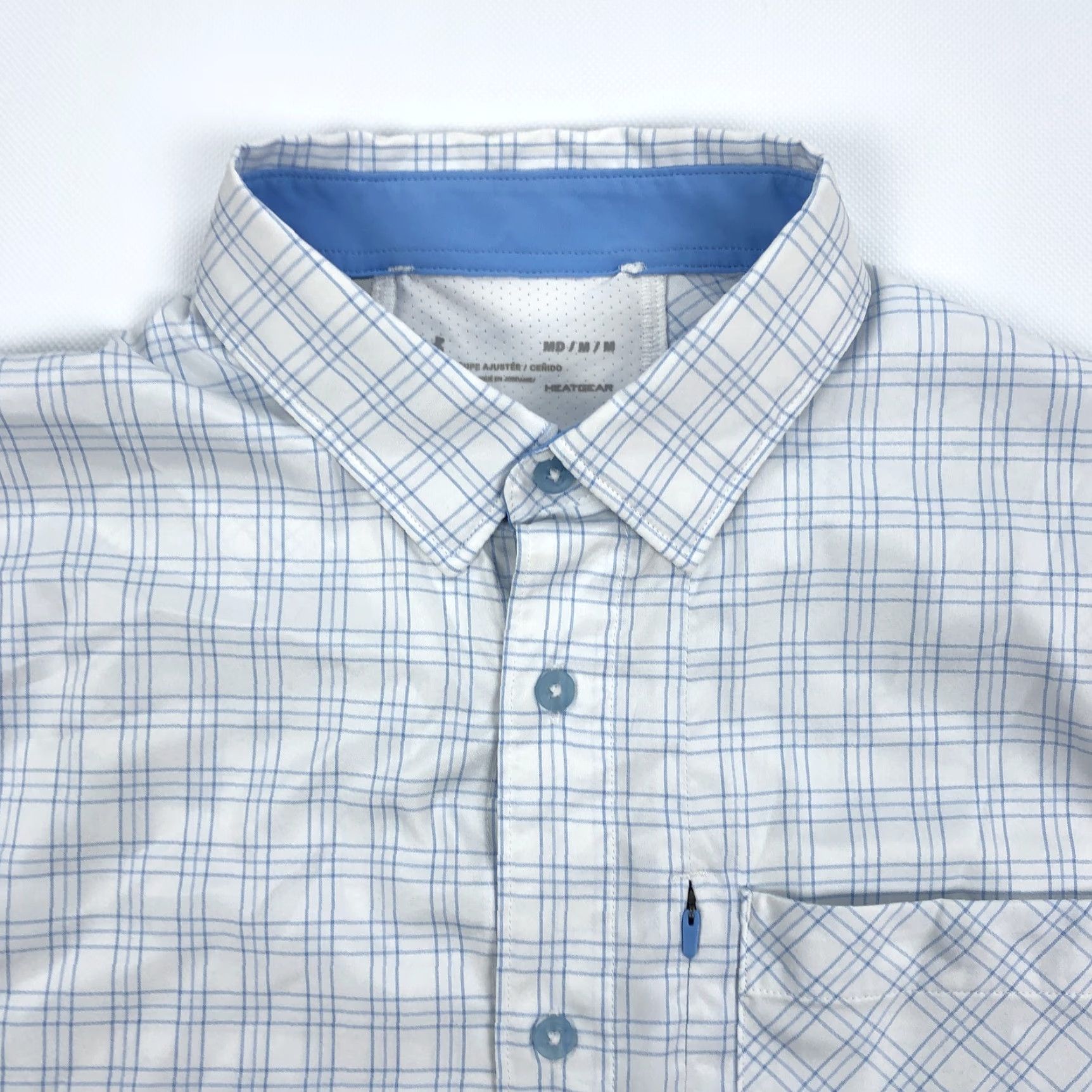 Under Armour Under Armour Men's M Fitted HeatGear Plaid Button Down Long Sleeve Shirt White Blue Plaid Size US M / EU 48-50 / 2 - 3 Thumbnail