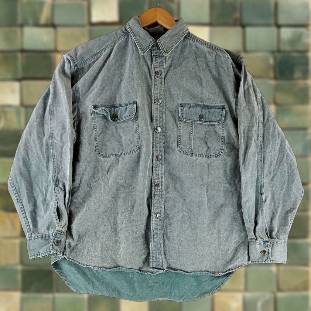 Gap VINTAGE Gap Denim Button-Up Shirt VTG 90s Metal Buttons Blue Green XL Mens Shirt Size US XL / EU 56 / 4 - 1 Thumbnail