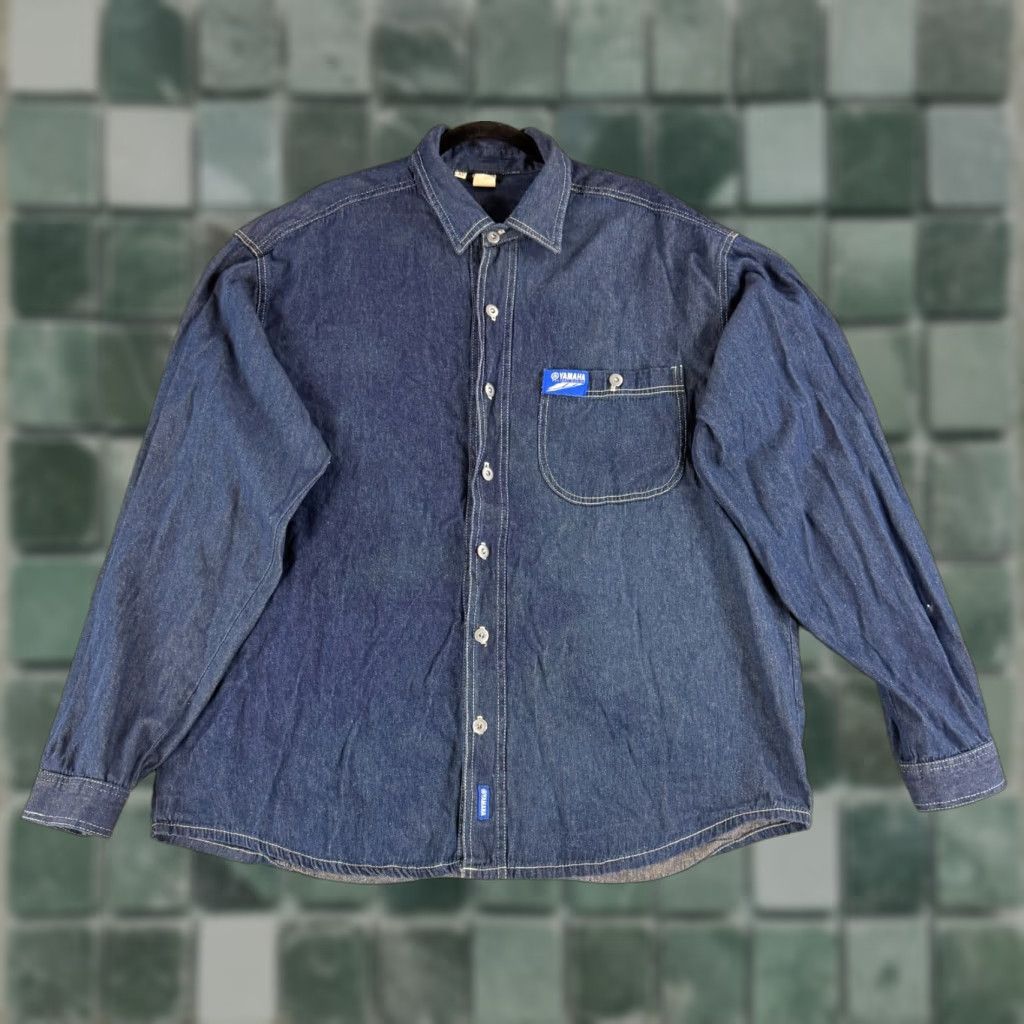 Yamaha VINTAGE Yamaha Jean Button-Up Shirt Mens XL Blue Denim Long Sleeve USA Made Size US XL / EU 56 / 4 - 1 Thumbnail