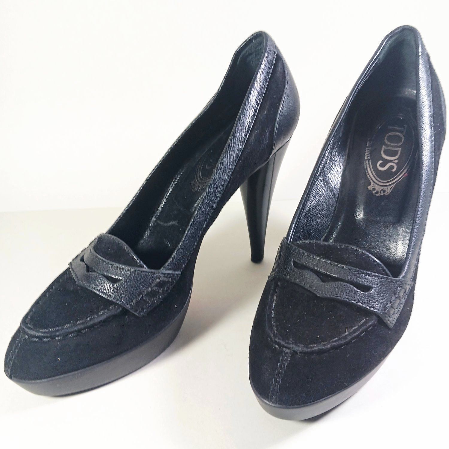 Tod's Tod's Black Suede/Leather Size 36 1/2 High Heel Pumps Size US 6.5 / IT 36.5 - 1 Thumbnail