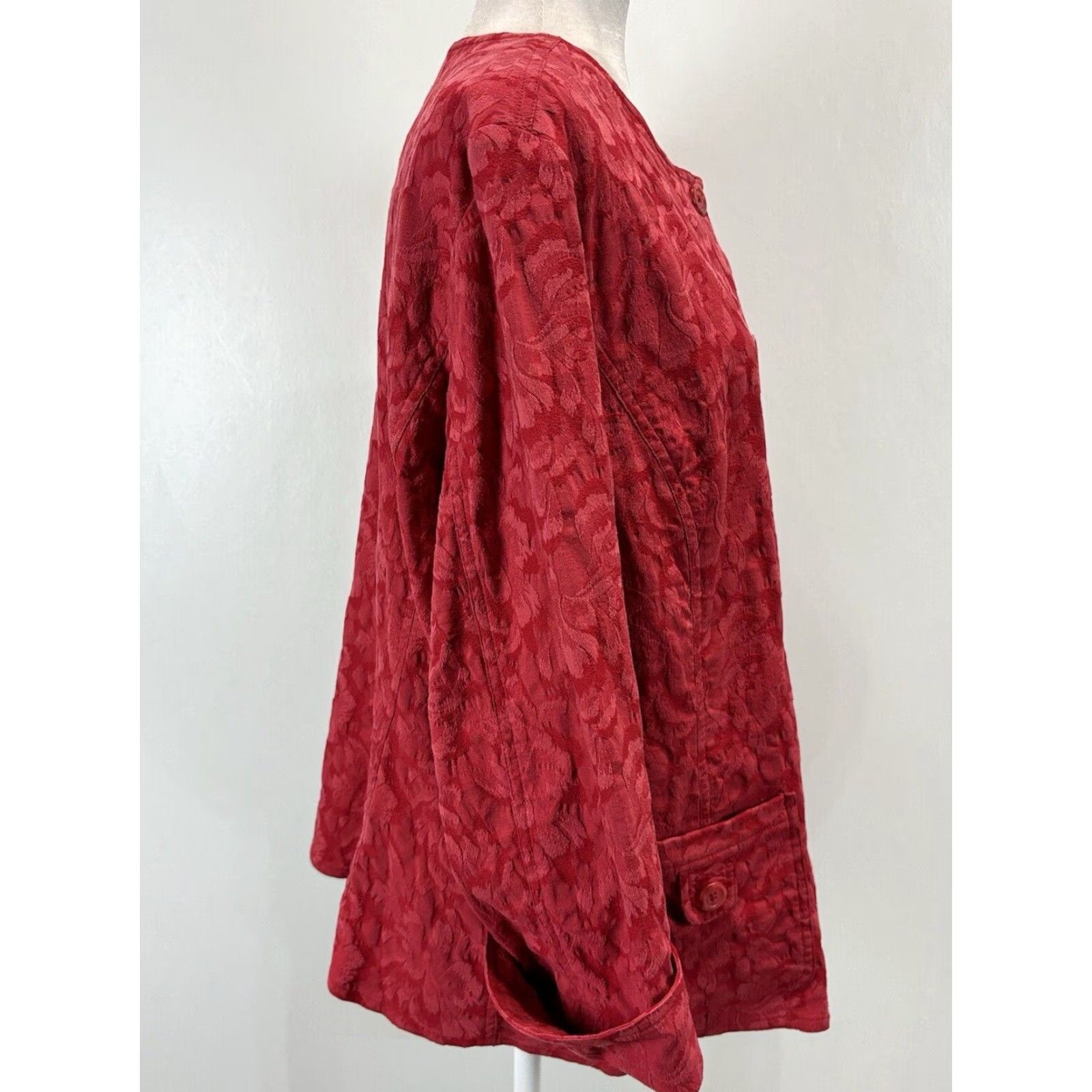 Coldwater Creek Coldwater Creek Floral Embossed Cotton Blend Jacket Womens XL Red Size XL / US 12-14 / IT 48-50 - 4 Thumbnail