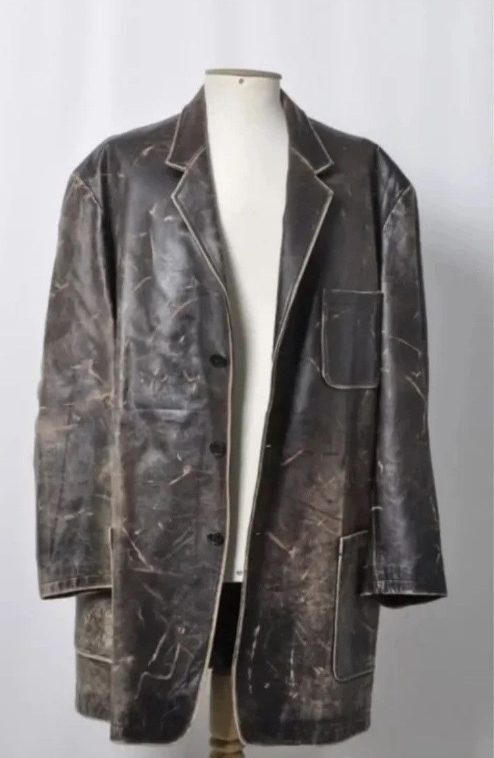 Yohji Yamamoto Yohji Yamamoto Pour Homme Distressed Leather Coat (Rare) Size US M / EU 48-50 / 2 - 13 Thumbnail