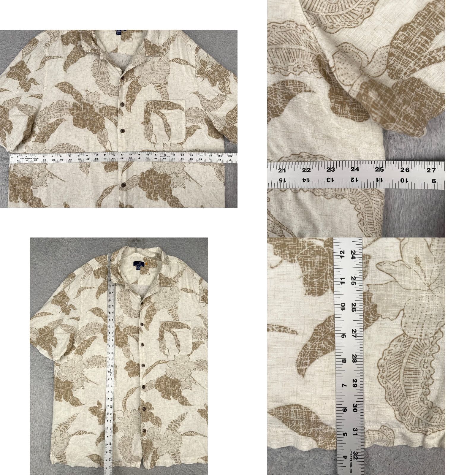 George George Shirt Men 2XL Beige White Floral Palm Leaf Hawaiian 100% Rayon Pocket Button-Up Floral Mens Size US XXL / EU 58 / 5 - 8 Thumbnail