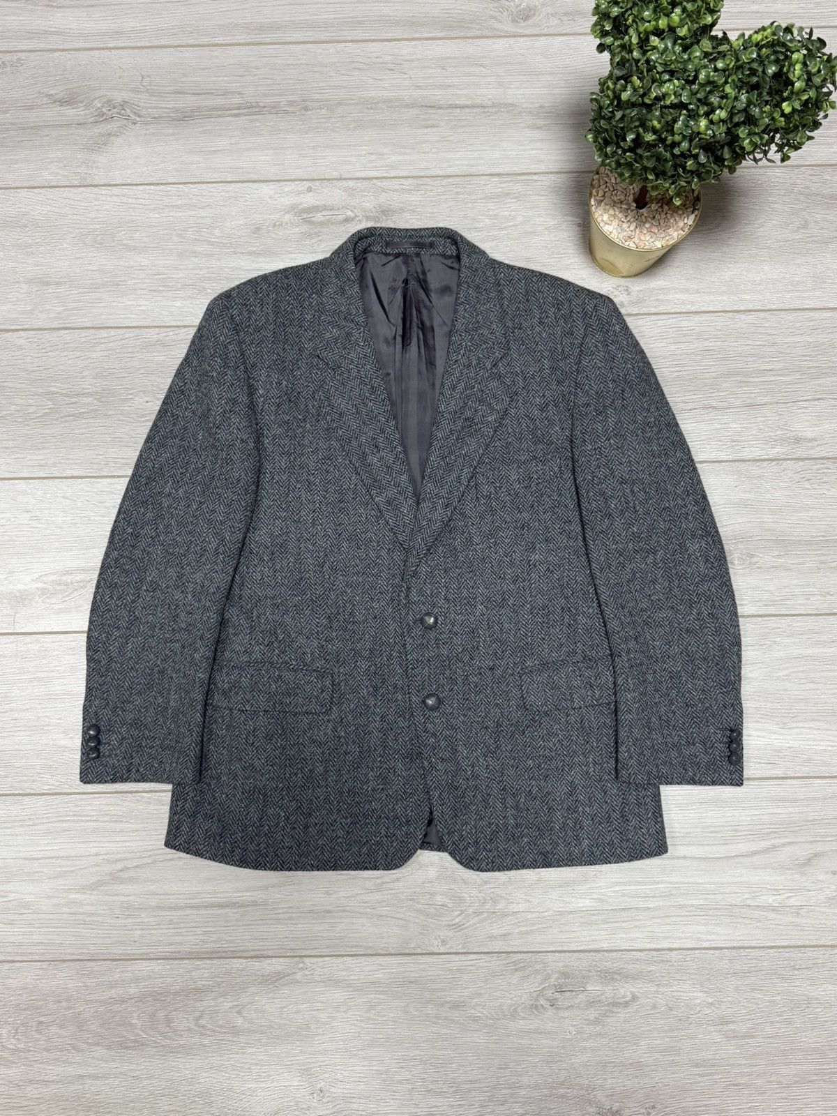 Harris Tweed wool vintage woven blazer tuxedo 2 buttons