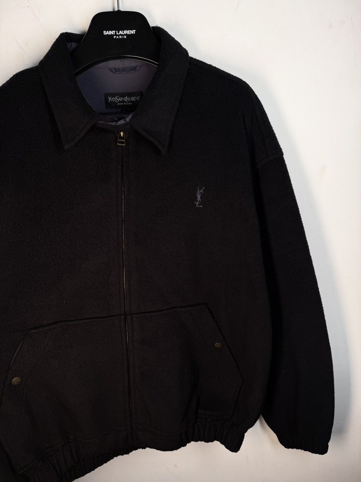 Yves Saint Laurent 90s Wool YSL Jacket Black Windbreaker Bomber Vintage Size US L / EU 52-54 / 3 - 3 Thumbnail