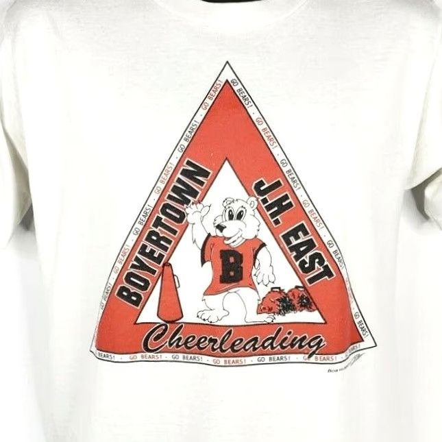 Jerzees VINTAGE Jerzees Boyertown Bears Cheerleaders T Shirt Mens Size Medium 80s Made In USA White Cotton Blend Short Sleeve Crew Neck Graphic Tee 90s Mens Size US M / EU 48-50 / 2 - 2 Thumbnail