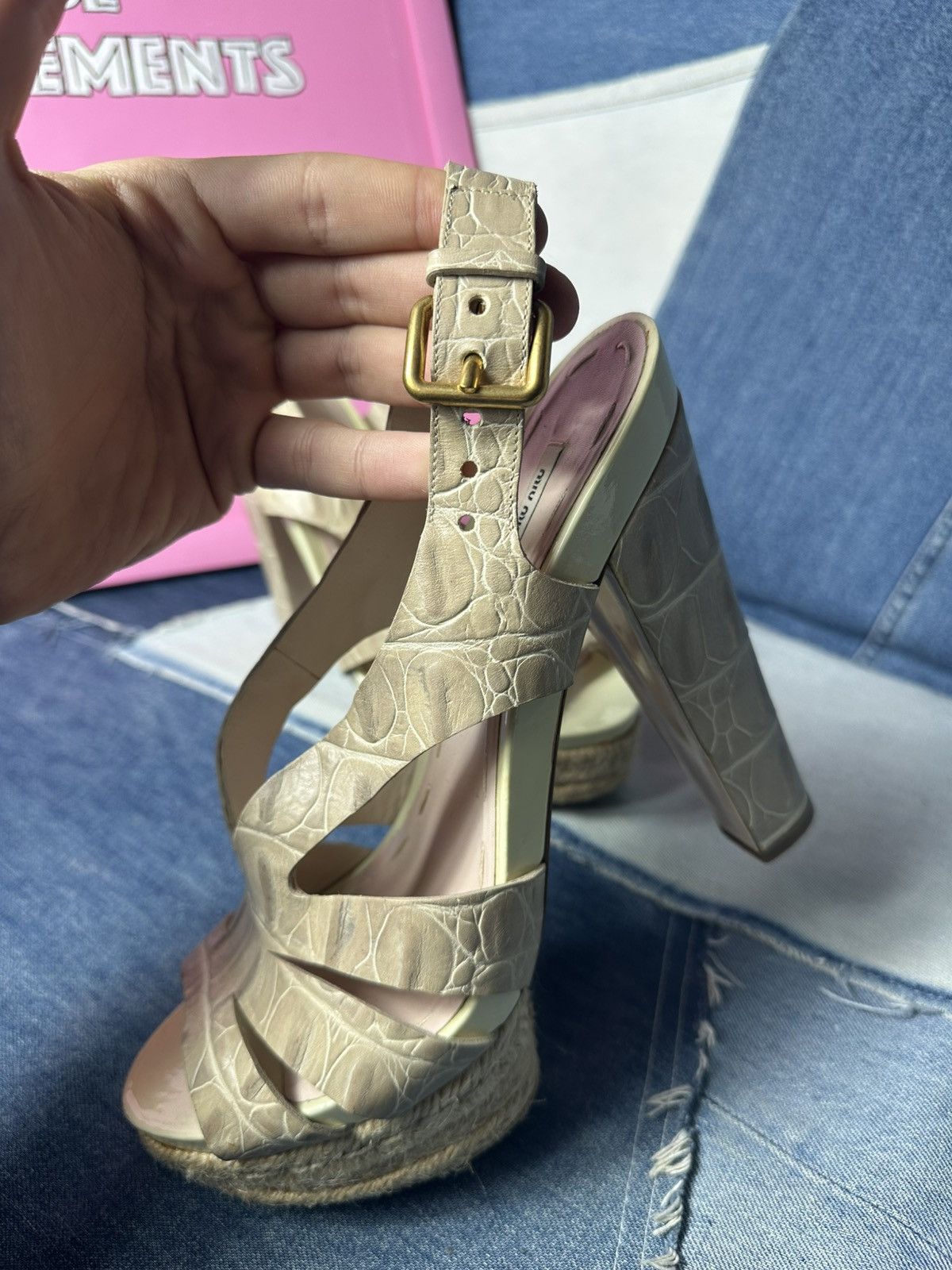 Miu Miu Miu Miu Sandals Open Toe Heels Strappy Platform Beige Size US 8 / IT 38 - 6 Thumbnail
