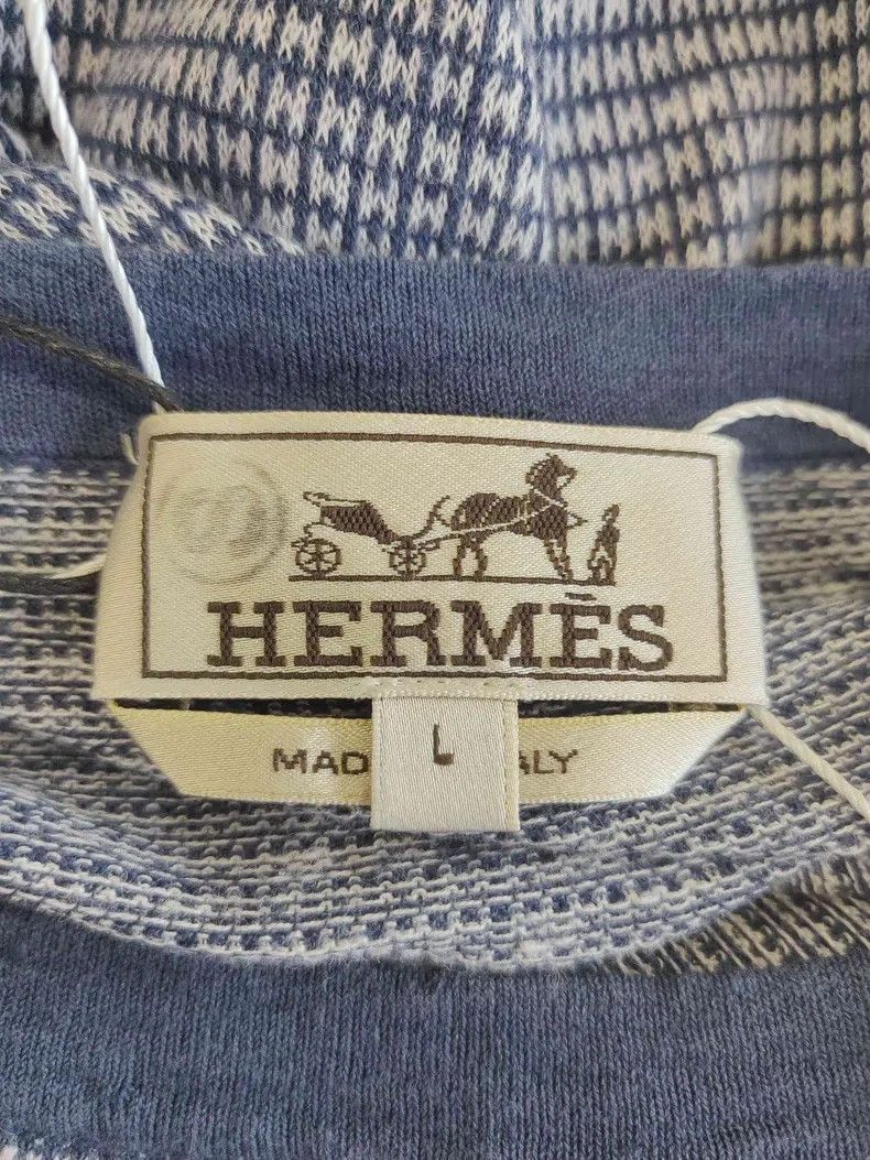 Hermes Hermes Navy and White Knit Short Sleeve Size US L / EU 52-54 / 3 - 3 Thumbnail