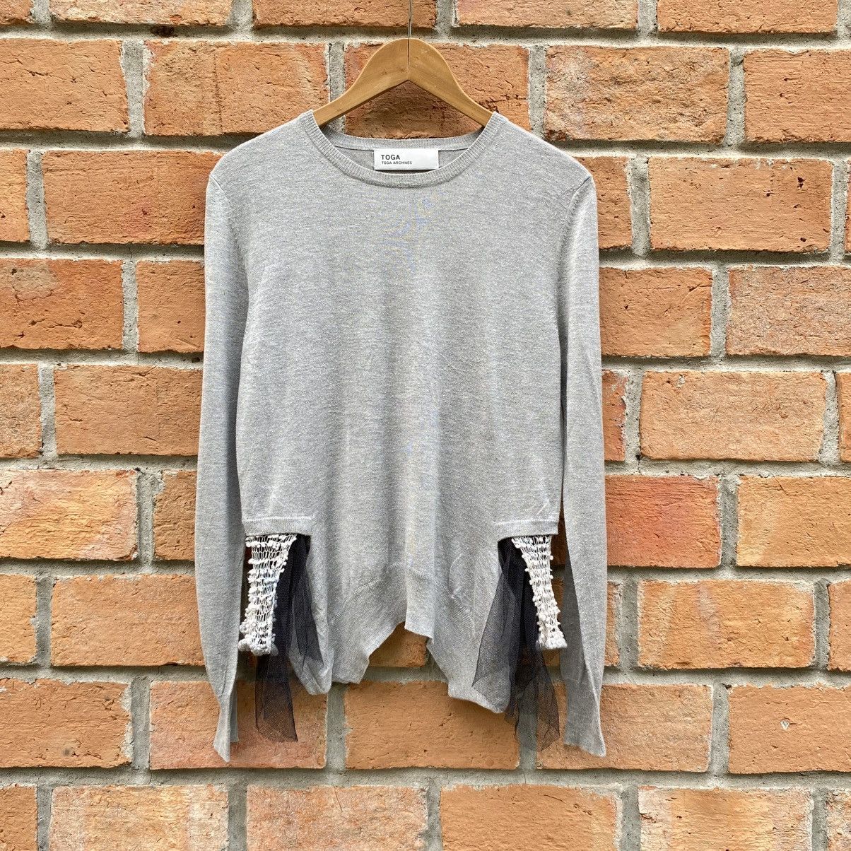 Toga TOGA TOGA ARCHIVES Gray Knit Top with Black Tulle Trim Size L / US 10 / IT 46 - 6 Thumbnail