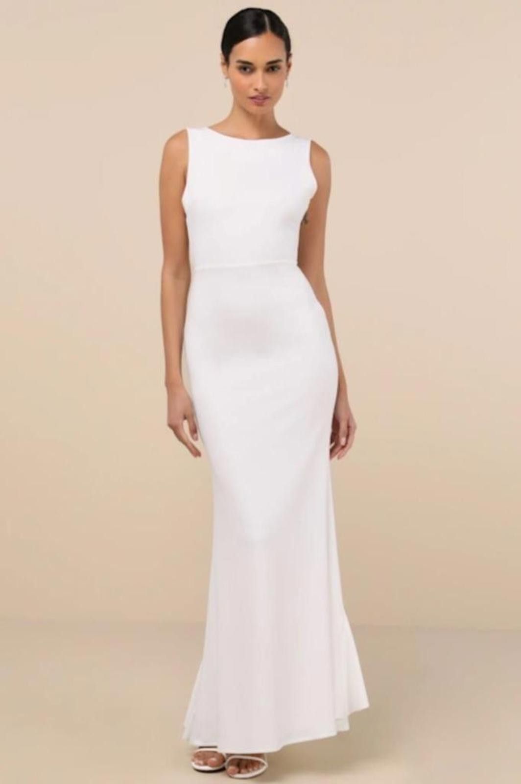 NWT lulus Refinement Ivory Backless Bow Ruffled Maxi Dress S