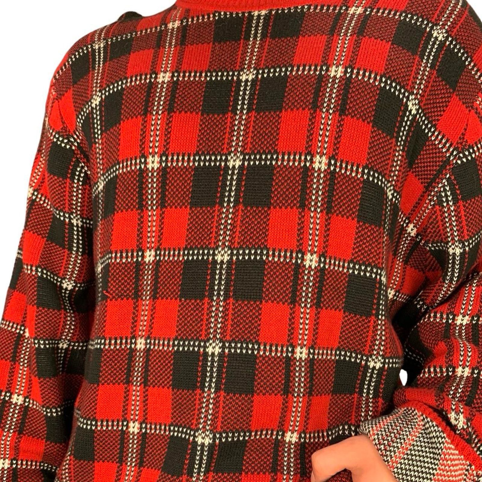 Saddlebred × Vintage Vintage 90s Saddlebred Red Plaid Sweater Size US XL / EU 56 / 4 - 2 Thumbnail