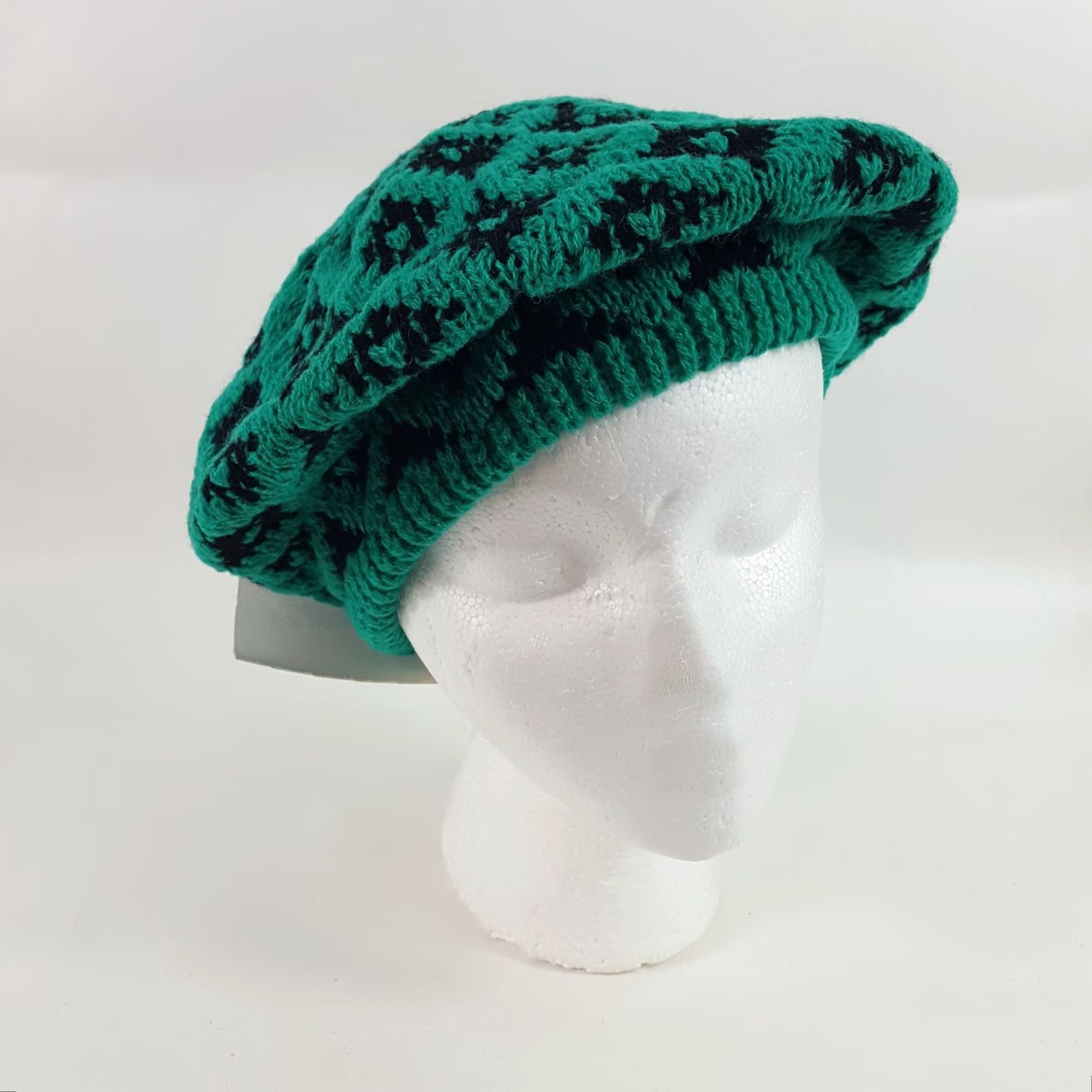 Vintage VINTAGE 80s Knit Wool Teal Diamond French Beret Warm Winter Hat Womens One Size Size ONE SIZE - 2 Thumbnail