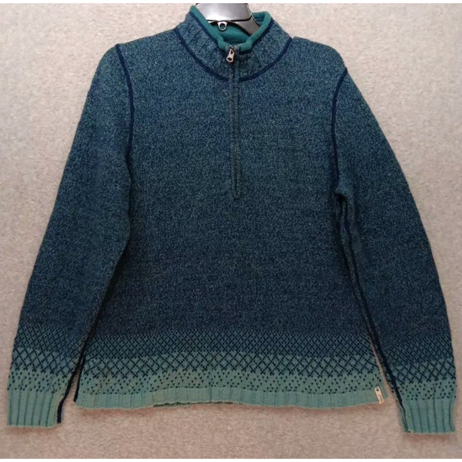 Vintage VTG Woolrich Women's Pullover Sweater Size L Blue 1/4 Zip Mock Neck Scalloped Hem Logo Long Sleeve Casual Workwear Travel Knitted Woolrich, Woolrich Size L / US 10 / IT 46 - 2 Thumbnail