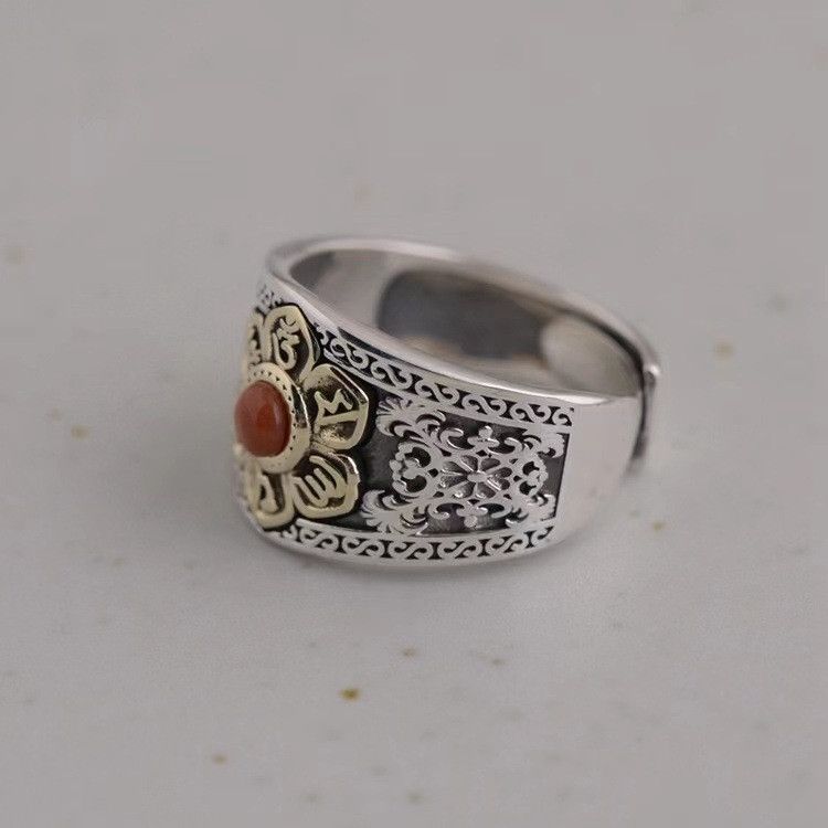 Jewelry × Vintage Resizable Retro Mantra Lotus Ring Size ONE SIZE - 3 Thumbnail