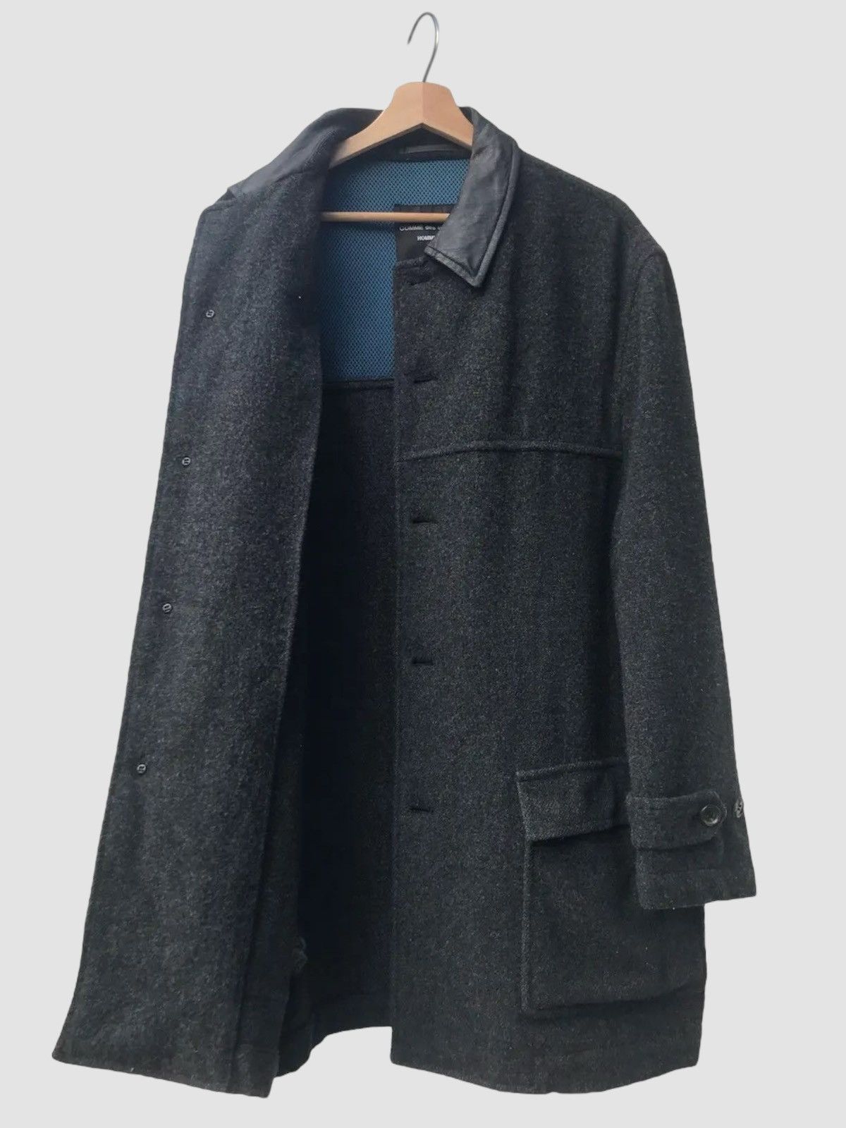 Comme des Garcons Homme Plus Archive AD1995 CdG Homme Plus Leather Collar Wool Coat Size US M / EU 48-50 / 2 - 4 Thumbnail