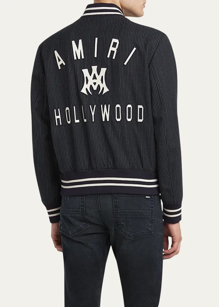 Amiri o1h1sh10525 Hollywood Pinstripe Bomber in Midnight Blue Size US L / EU 52-54 / 3 - 3 Thumbnail