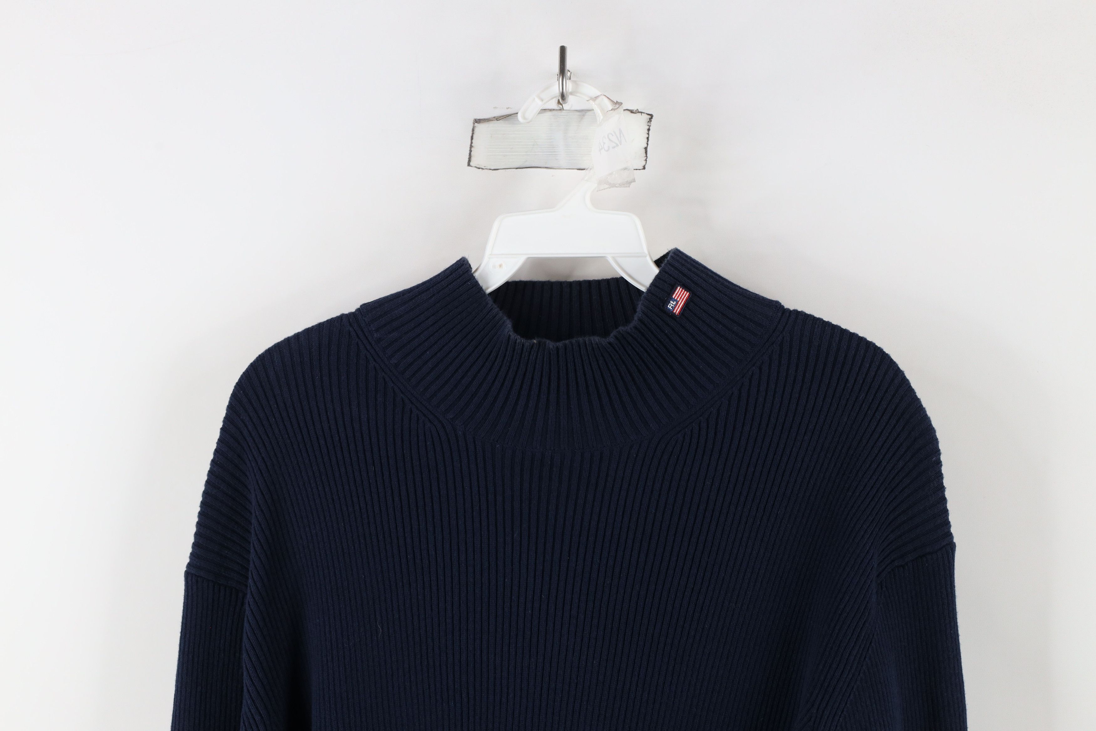 Ralph Lauren × Vintage Vintage 90s Ralph Lauren Ribbed Knit Mock Neck Sweater Blue Size L / US 10 / IT 46 - 2 Thumbnail