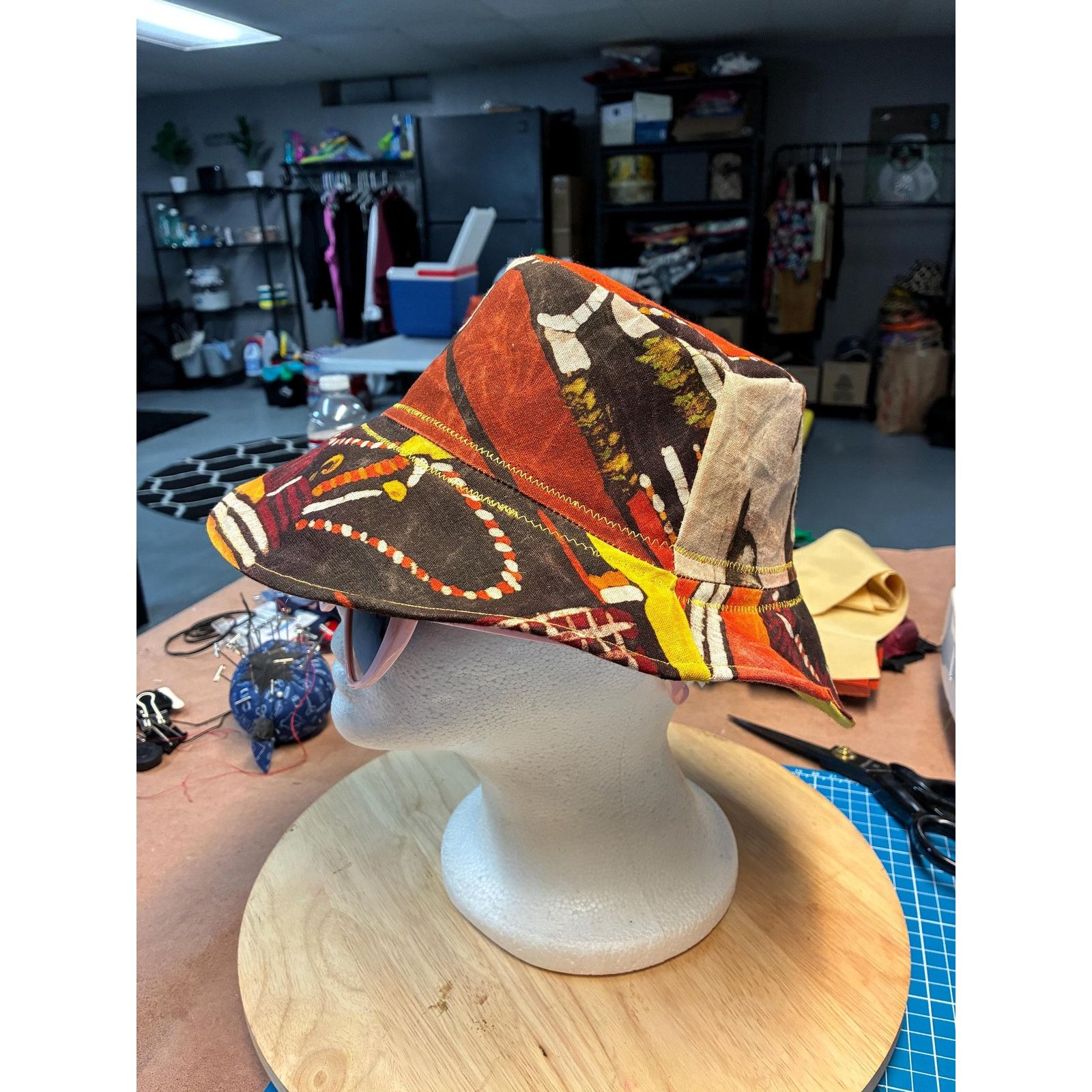 Other Handmade Waxed Cotton Bucket Hat Medium | Upcycled Painted Size ONE SIZE - 2 Thumbnail