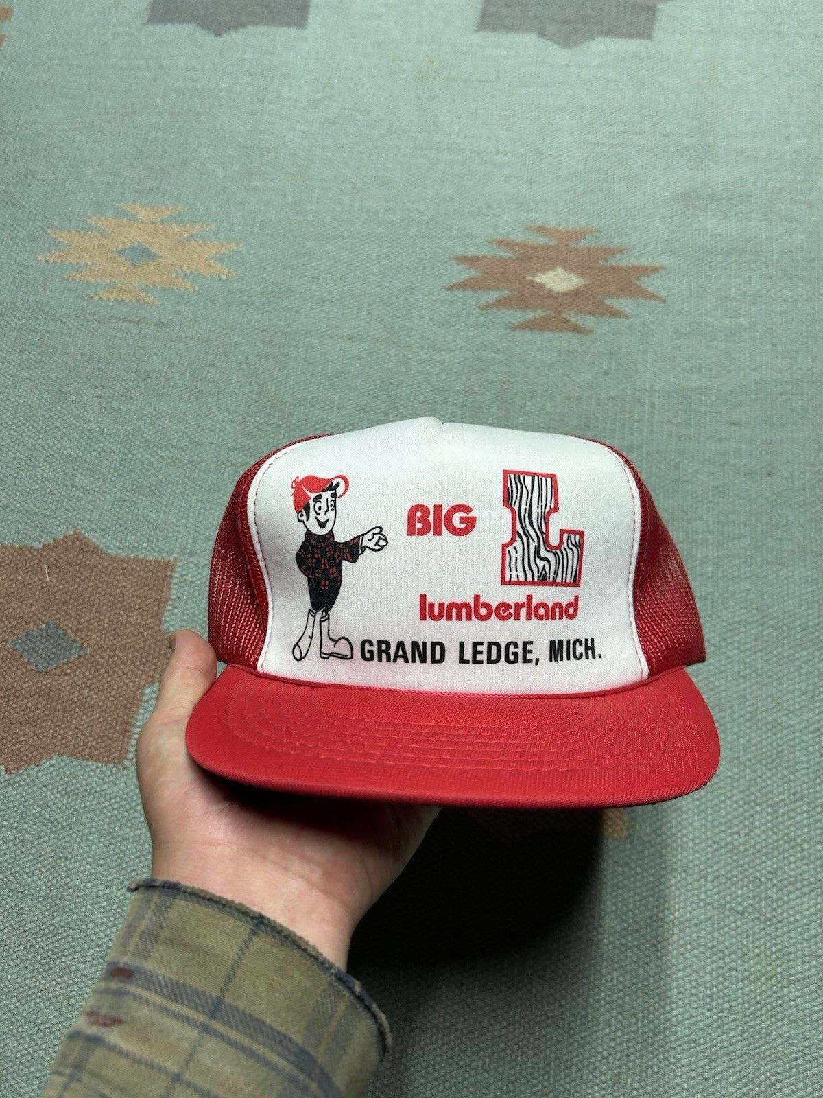 Vintage Vintage 90s trucker hat Big L lumberland Michigan red white Size ONE SIZE - 2 Thumbnail